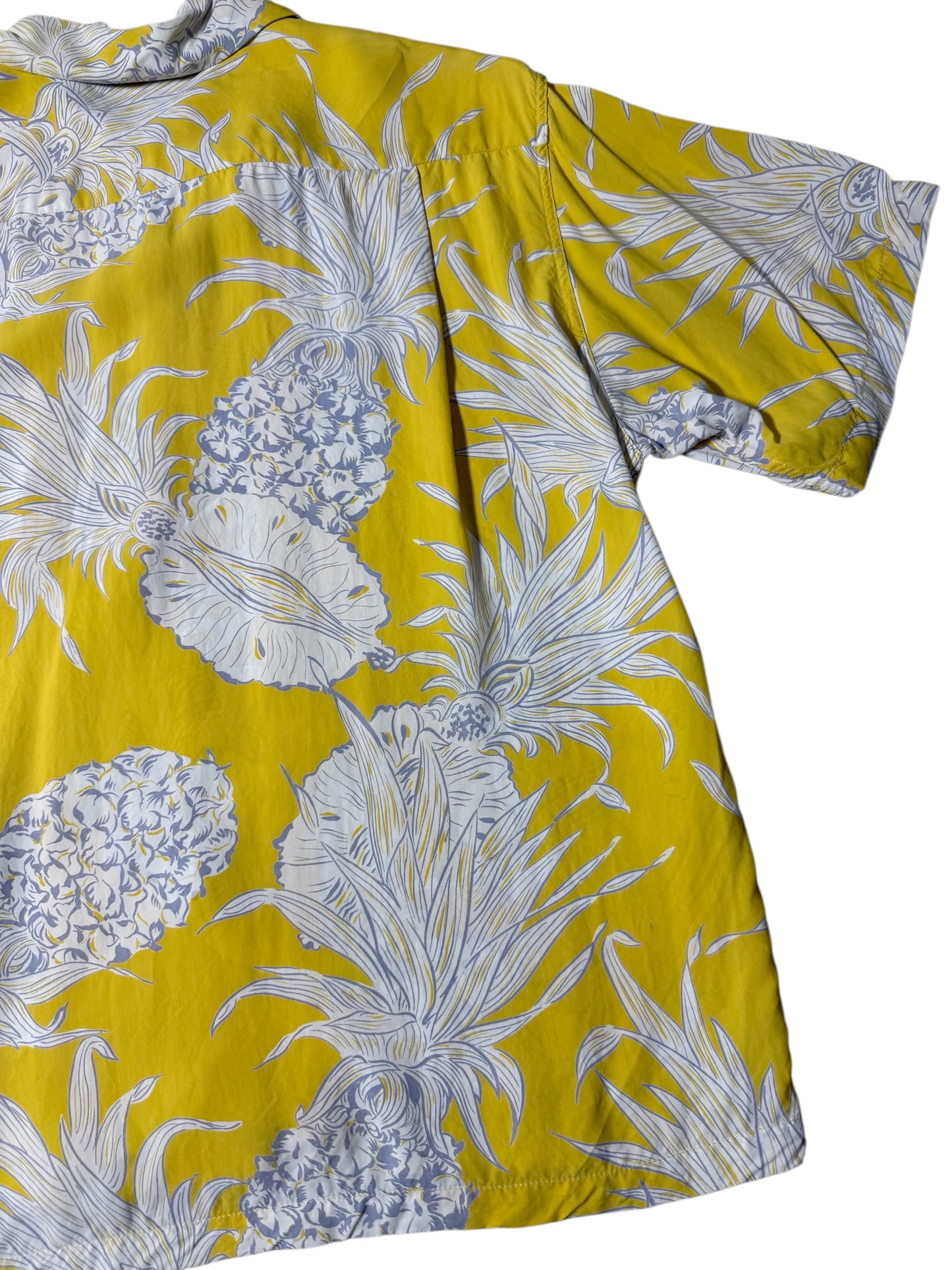 Vintage Sun Surf Hawaiian Rayon Aloha Shirt Yellow Pineapple Print