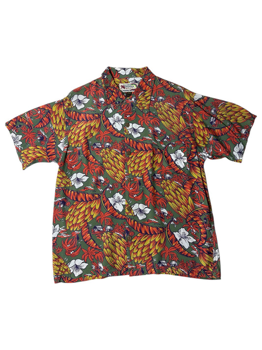 Vintage 1980s–90s Aloha Paradise Hawaiian Rayon Aloha Shirt Tropical Print Made in USA