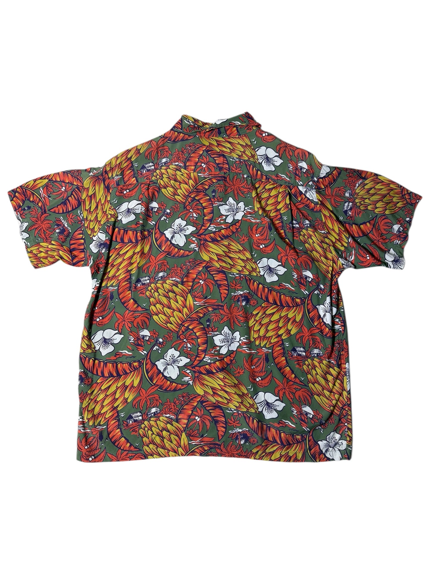 Vintage 1980s–90s Aloha Paradise Hawaiian Rayon Aloha Shirt Tropical Print Made in USA