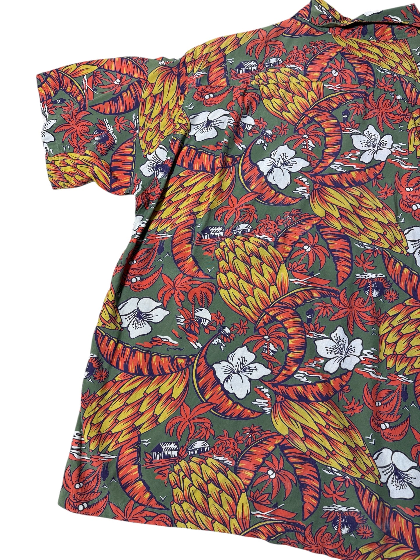 Vintage 1980s–90s Aloha Paradise Hawaiian Rayon Aloha Shirt Tropical Print Made in USA