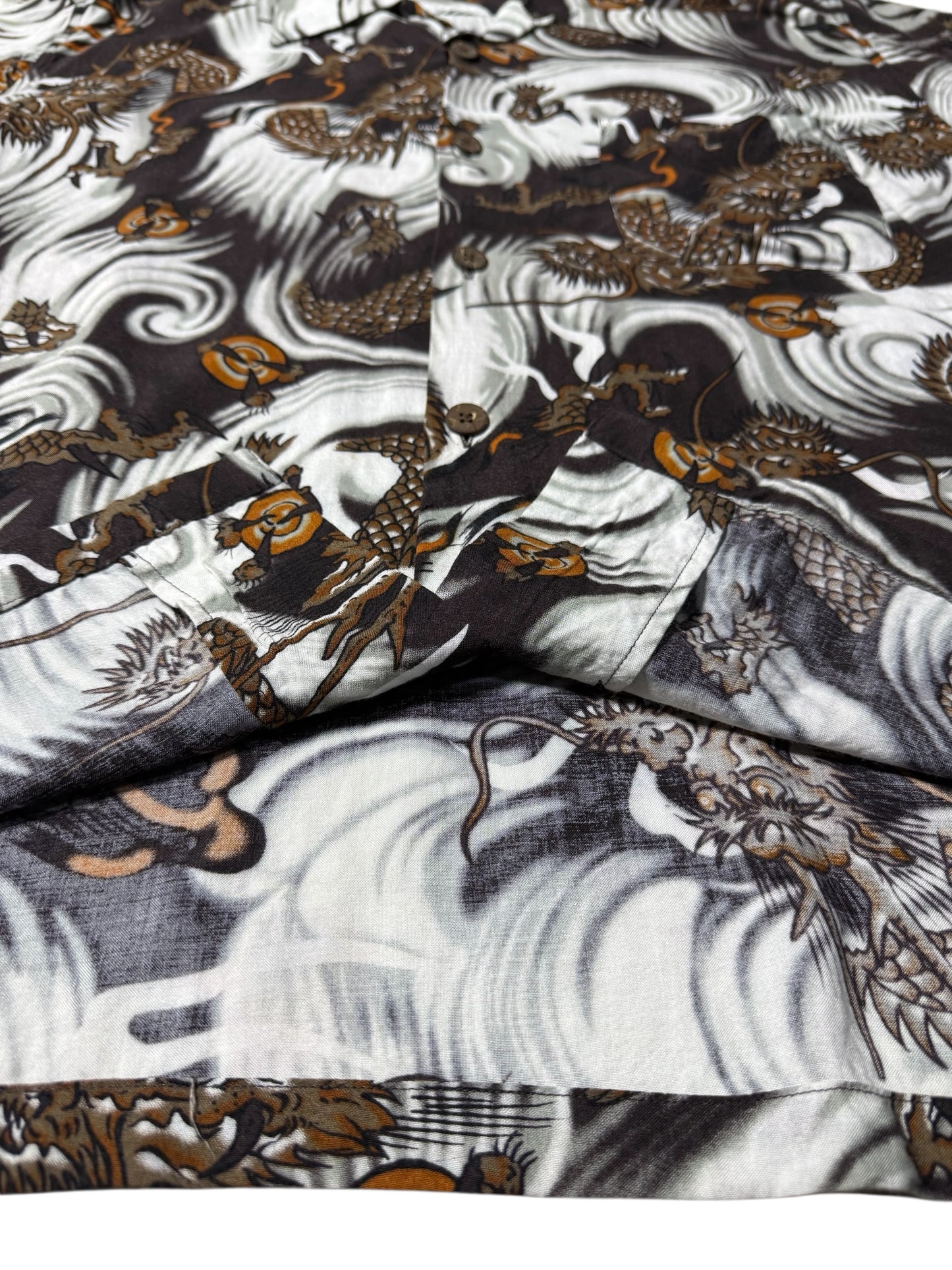 Hawaiian Village Dragon Print Rayon Aloha Shirt Black/Brown Waves