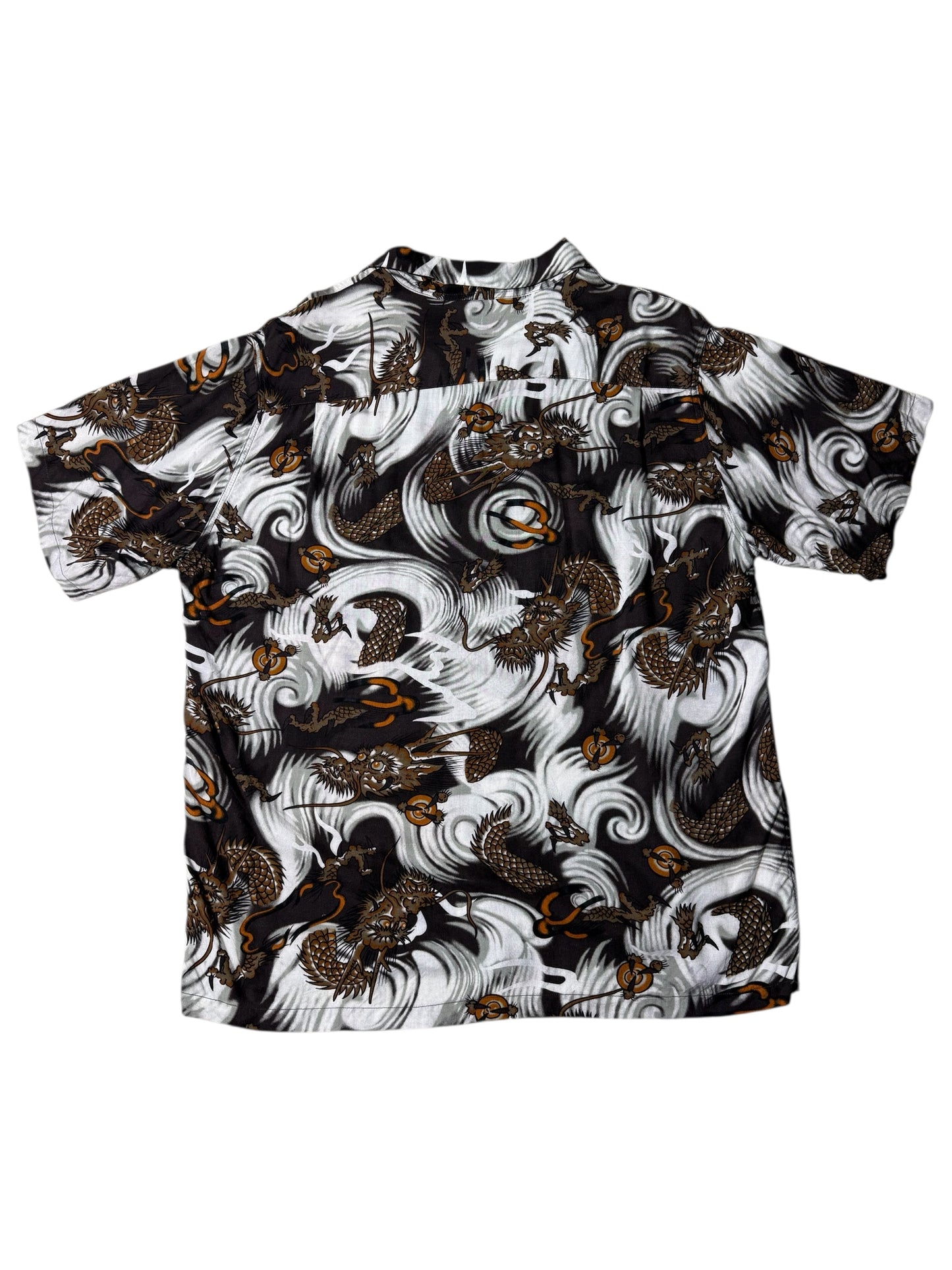 Hawaiian Village Dragon Print Rayon Aloha Shirt Black/Brown Waves
