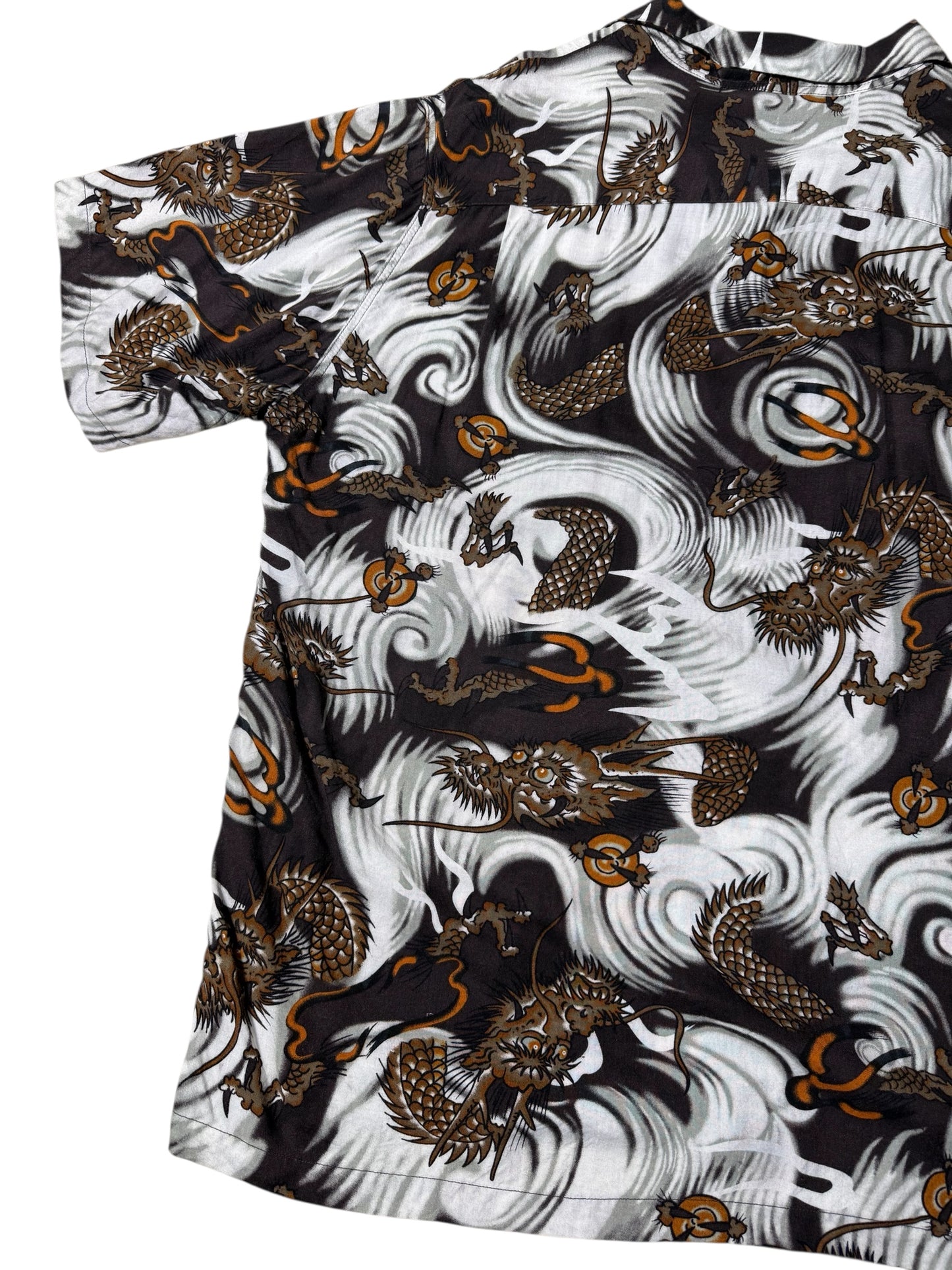 Hawaiian Village Dragon Print Rayon Aloha Shirt Black/Brown Waves