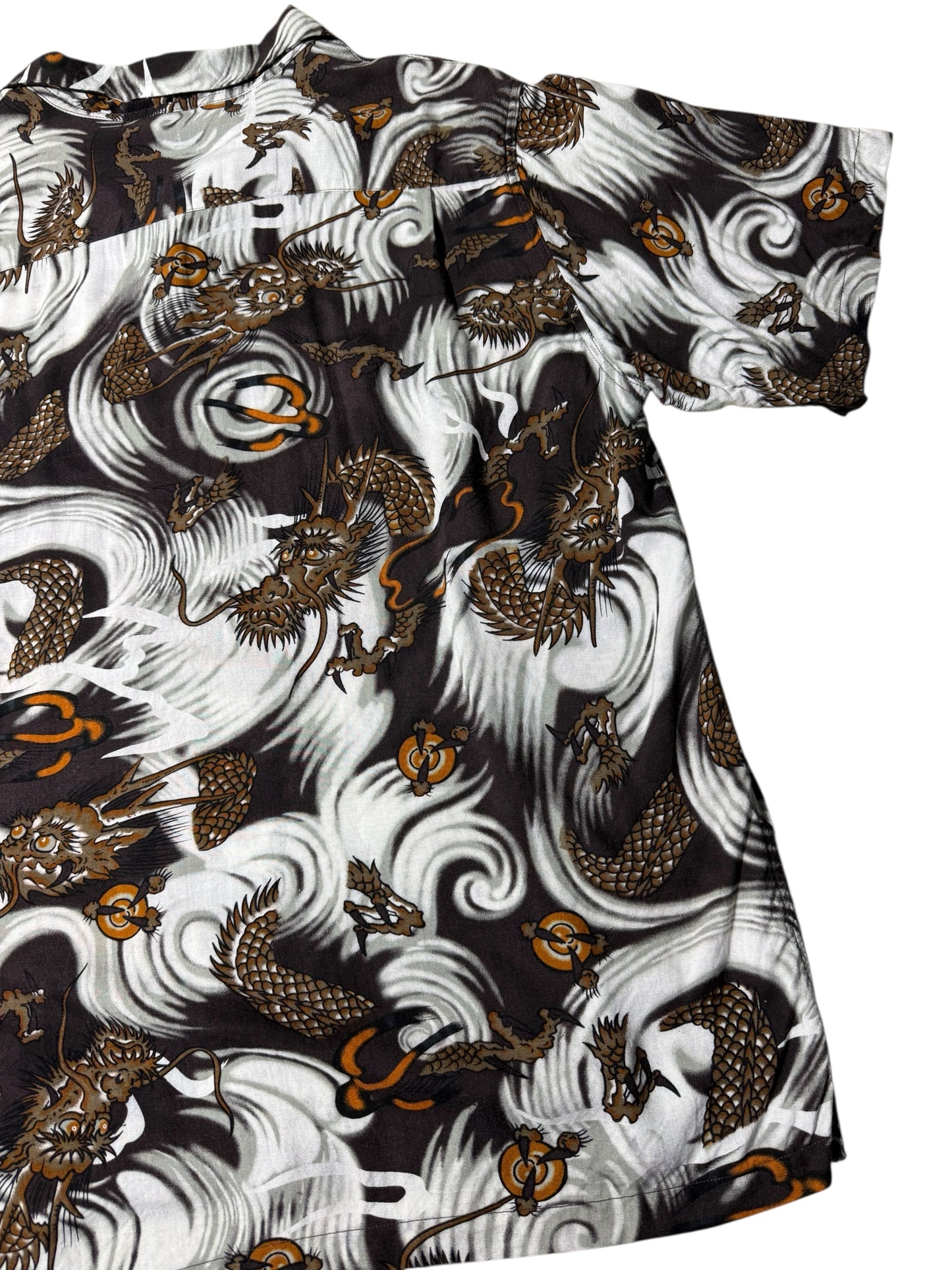 Hawaiian Village Dragon Print Rayon Aloha Shirt Black/Brown Waves