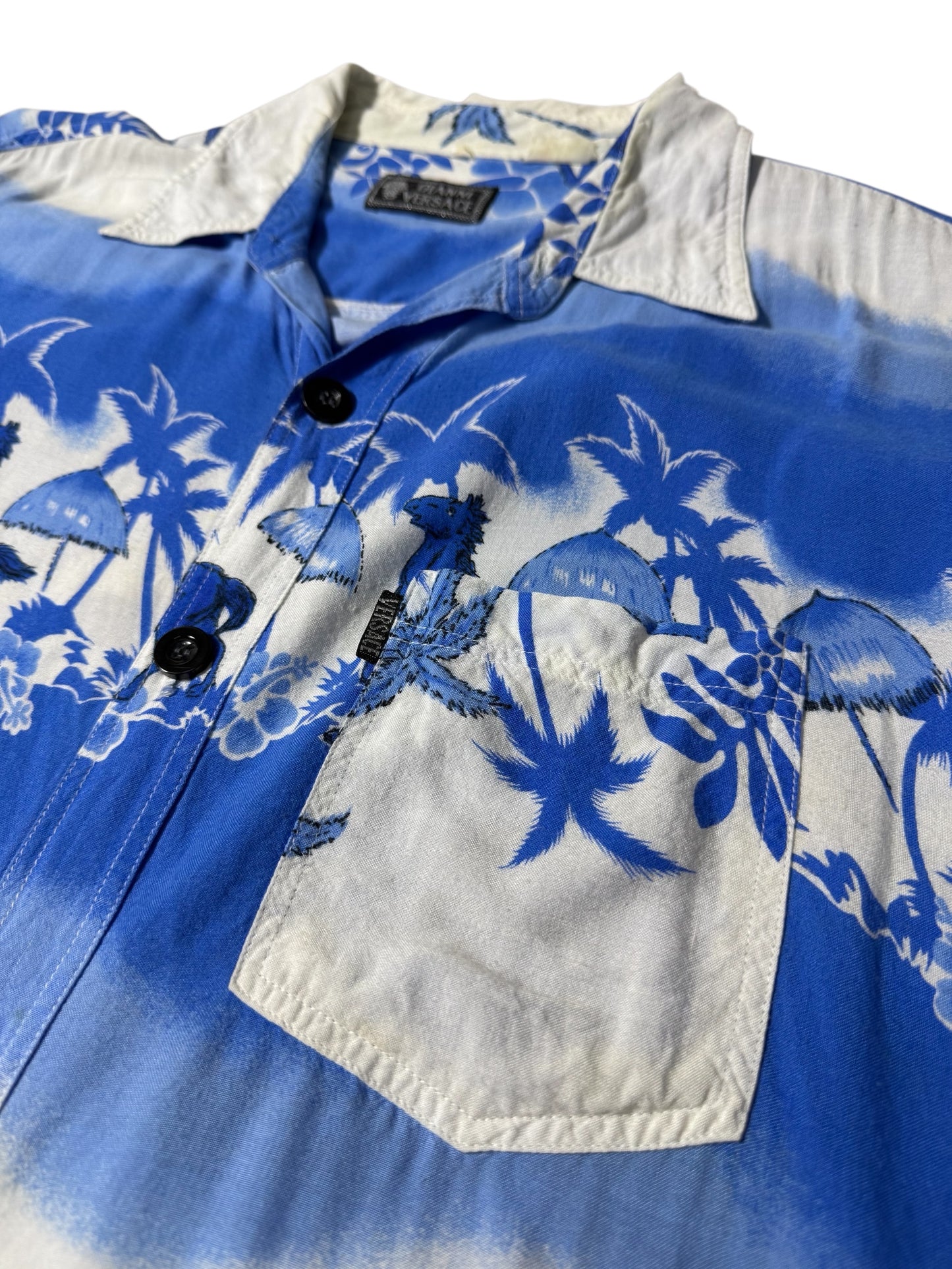 Vintage Gianni Versace-Style Aloha Shirt Tropical Horse & Palm Print Rayon
