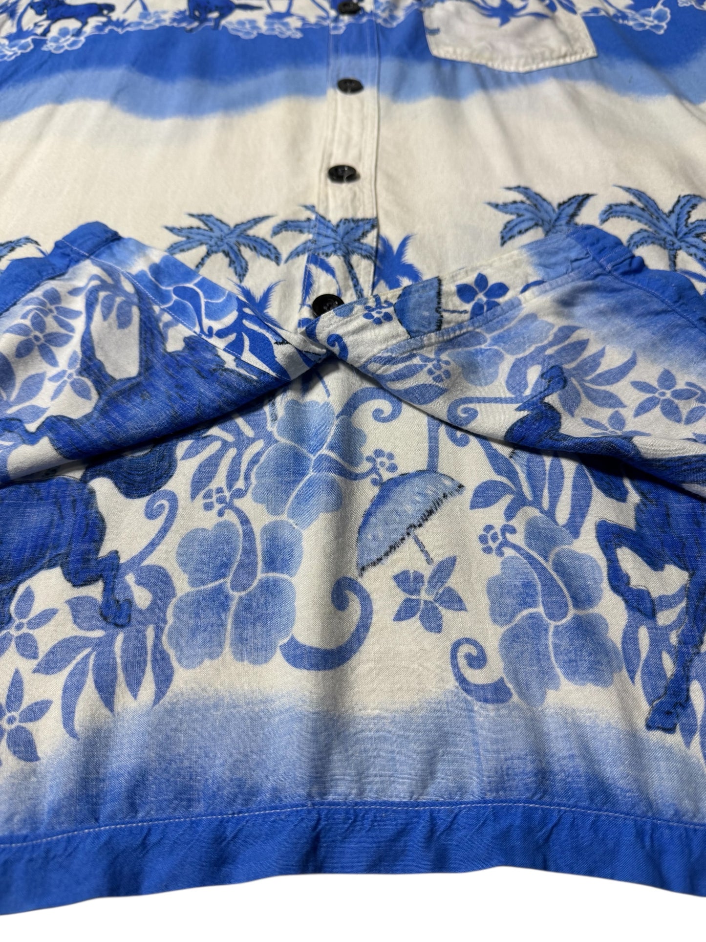 Vintage Gianni Versace-Style Aloha Shirt Tropical Horse & Palm Print Rayon