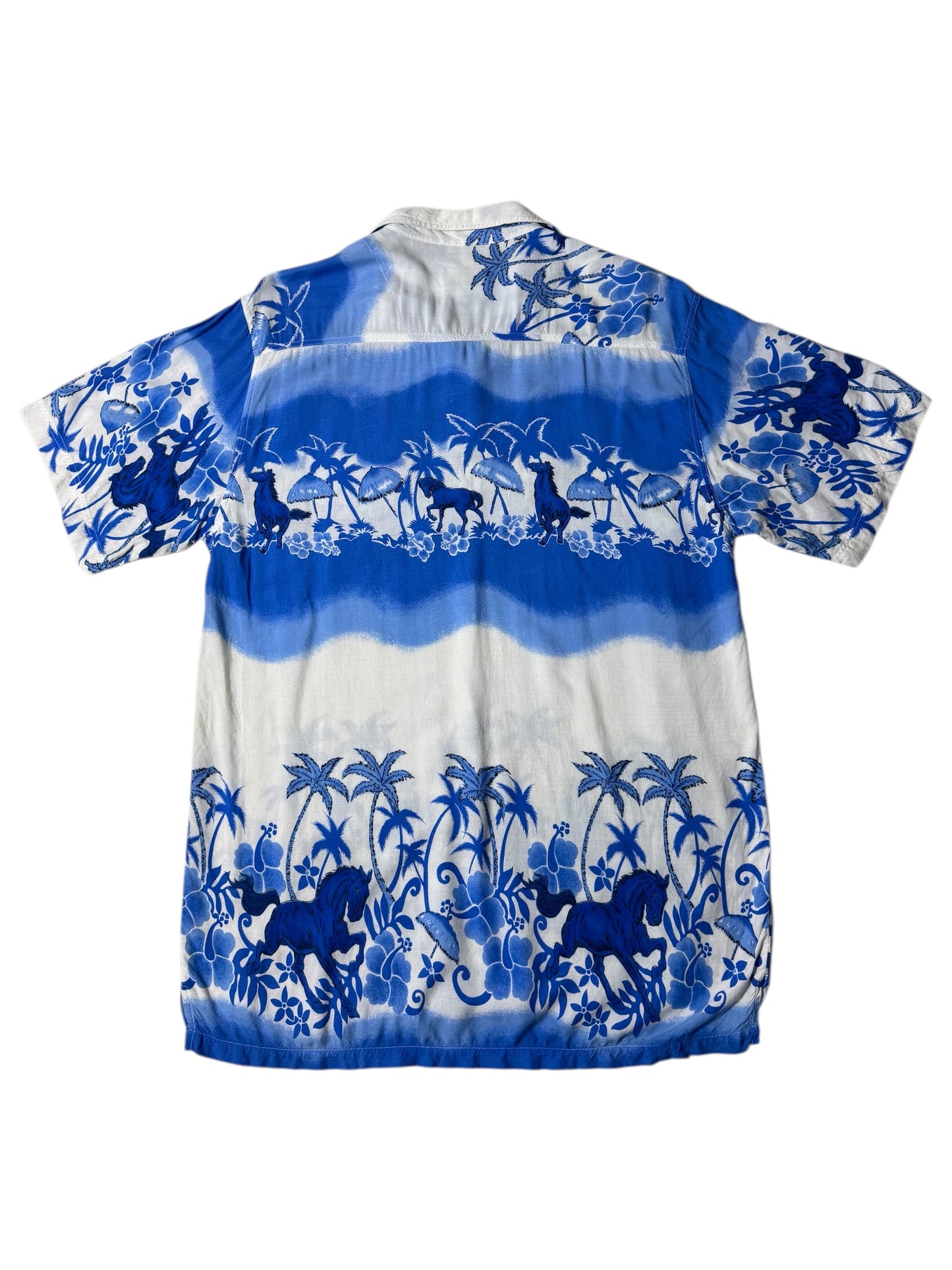 Vintage Gianni Versace-Style Aloha Shirt Tropical Horse & Palm Print Rayon