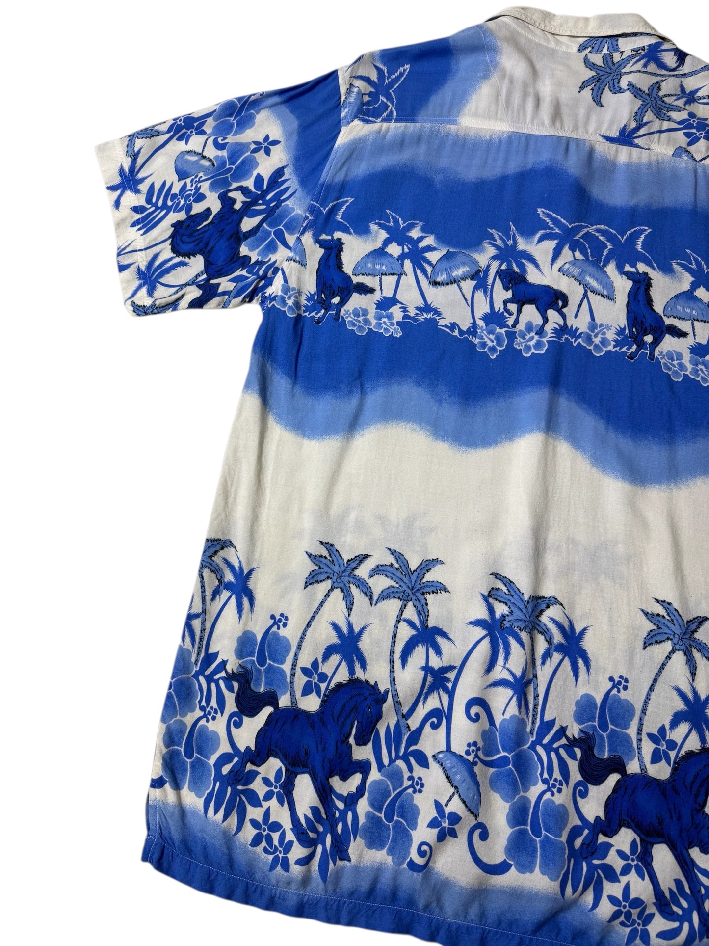 Vintage Gianni Versace-Style Aloha Shirt Tropical Horse & Palm Print Rayon