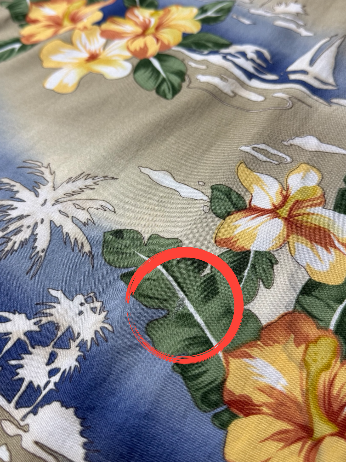 Vintage 90s Pierre Cardin Rayon Aloha Shirt Hibiscus Floral & Sailboat Print