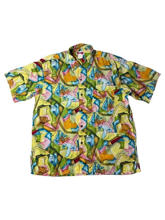 Vintage 1987 Budweiser Pop-Art Graphic Shirt Colorful Abstract Beer Print