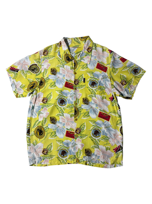 Vintage 90s Avirex USA Floral Military Patch Aloha Shirt Hibiscus Print