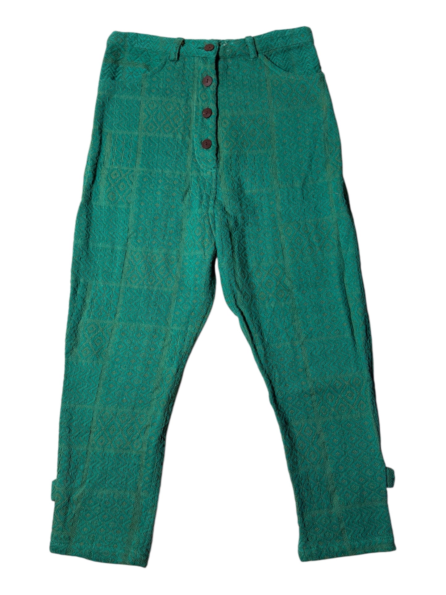 2000s Yul Japanese Import Woven Textured Pants Emerald Green Diamond Weave