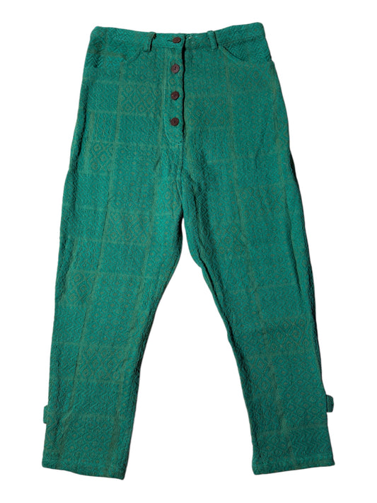 2000s Yul Japanese Import Woven Textured Pants Emerald Green Diamond Weave