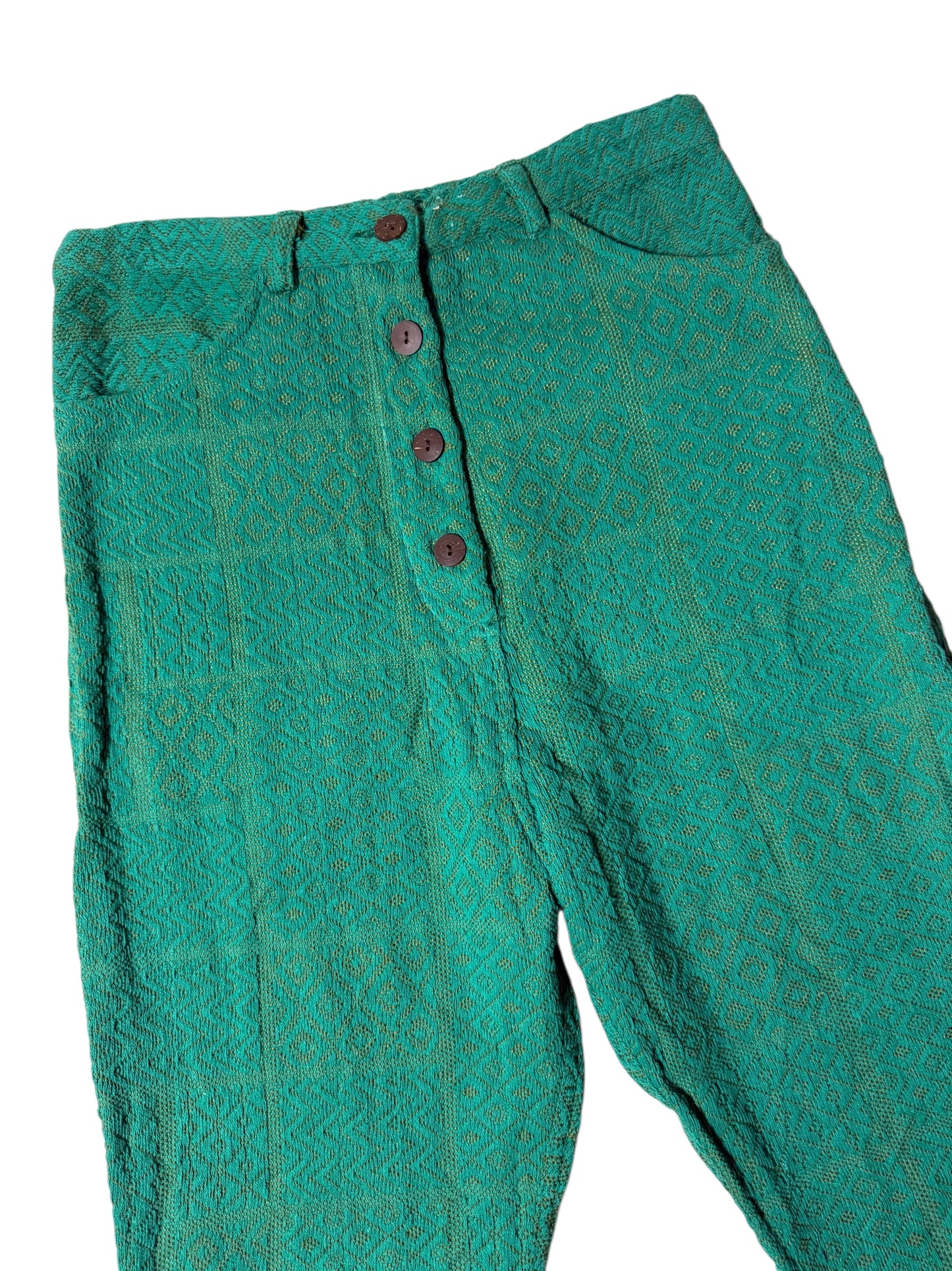 2000s Yul Japanese Import Woven Textured Pants Emerald Green Diamond Weave