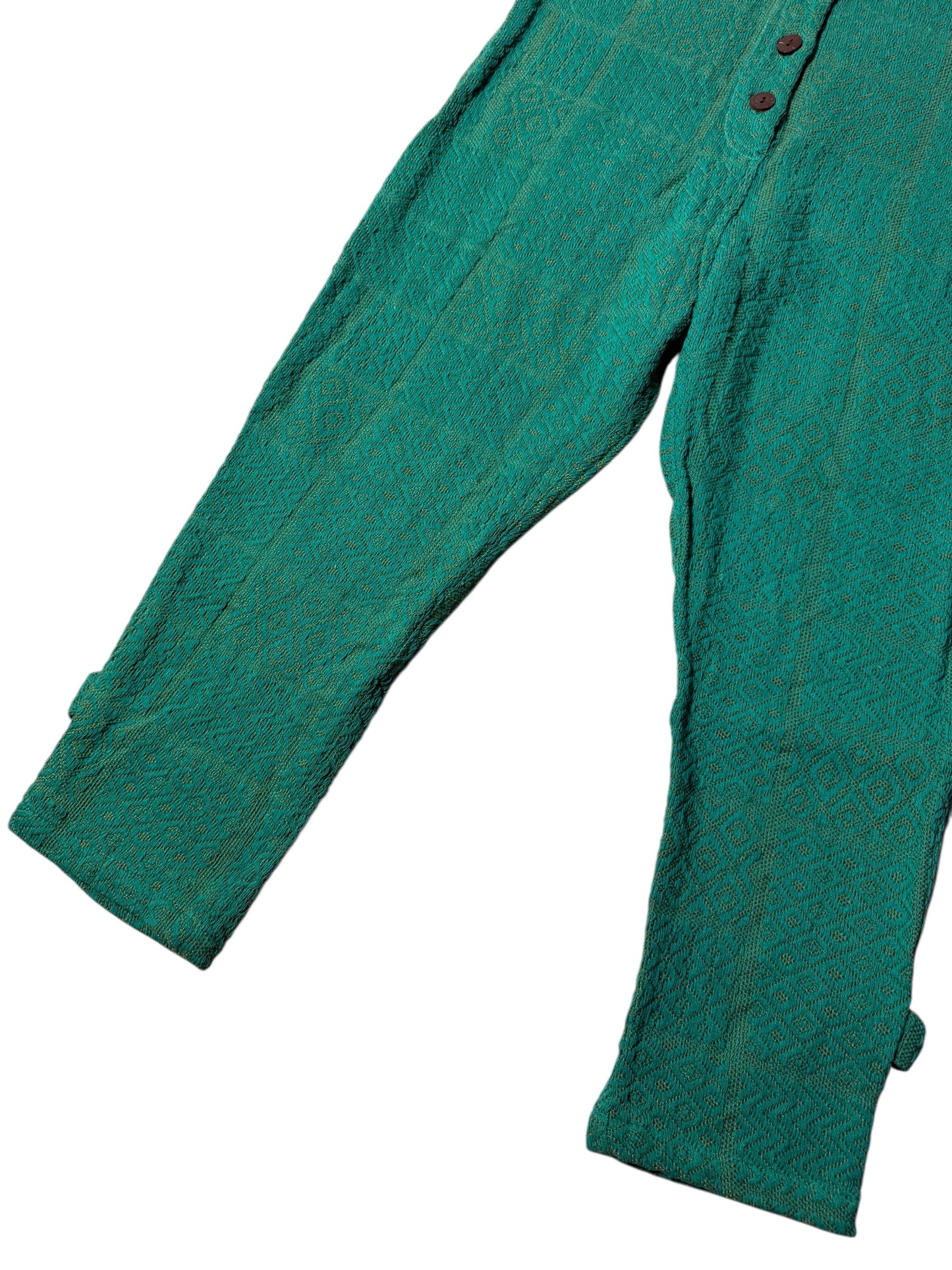 2000s Yul Japanese Import Woven Textured Pants Emerald Green Diamond Weave
