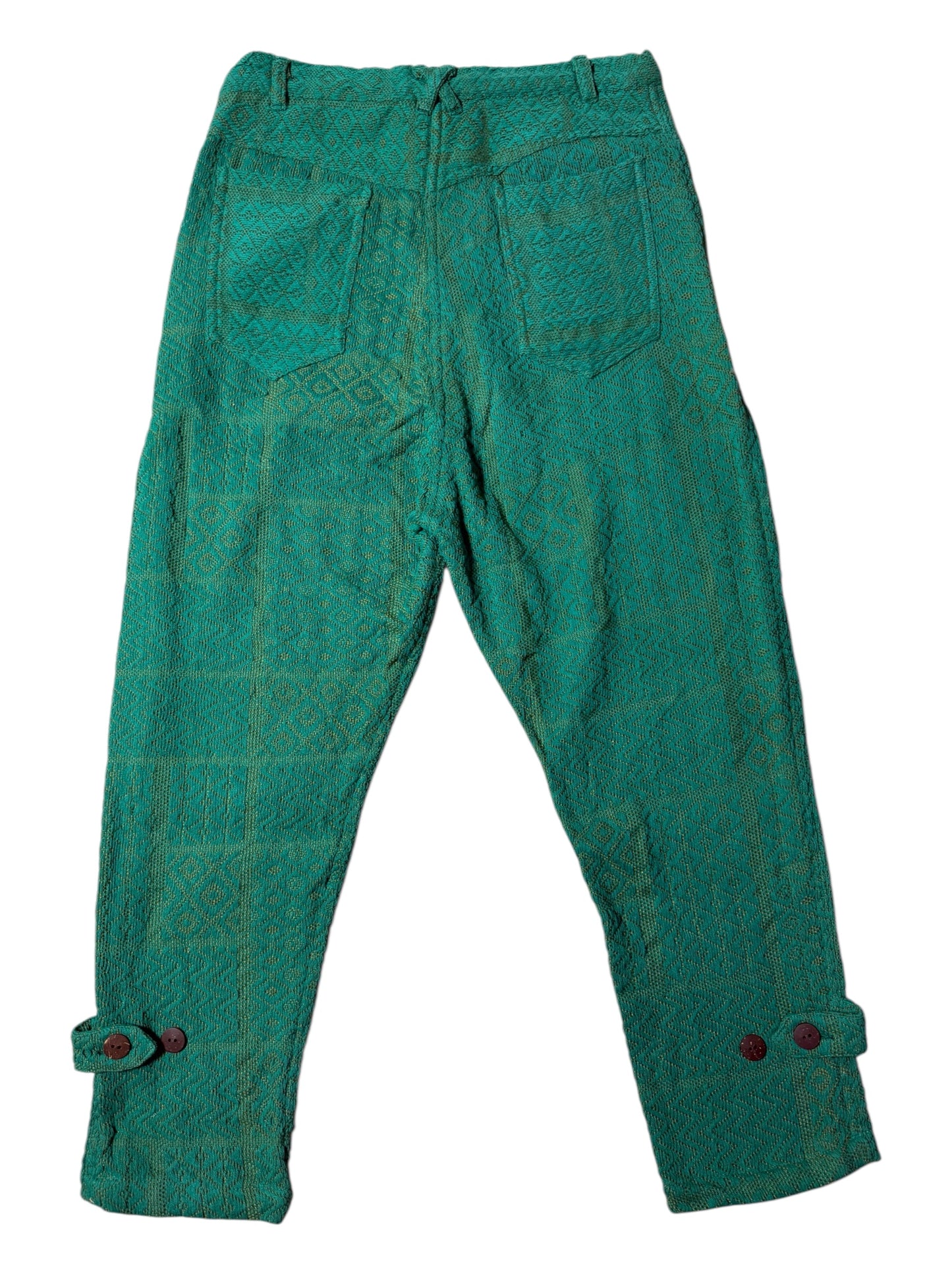 2000s Yul Japanese Import Woven Textured Pants Emerald Green Diamond Weave