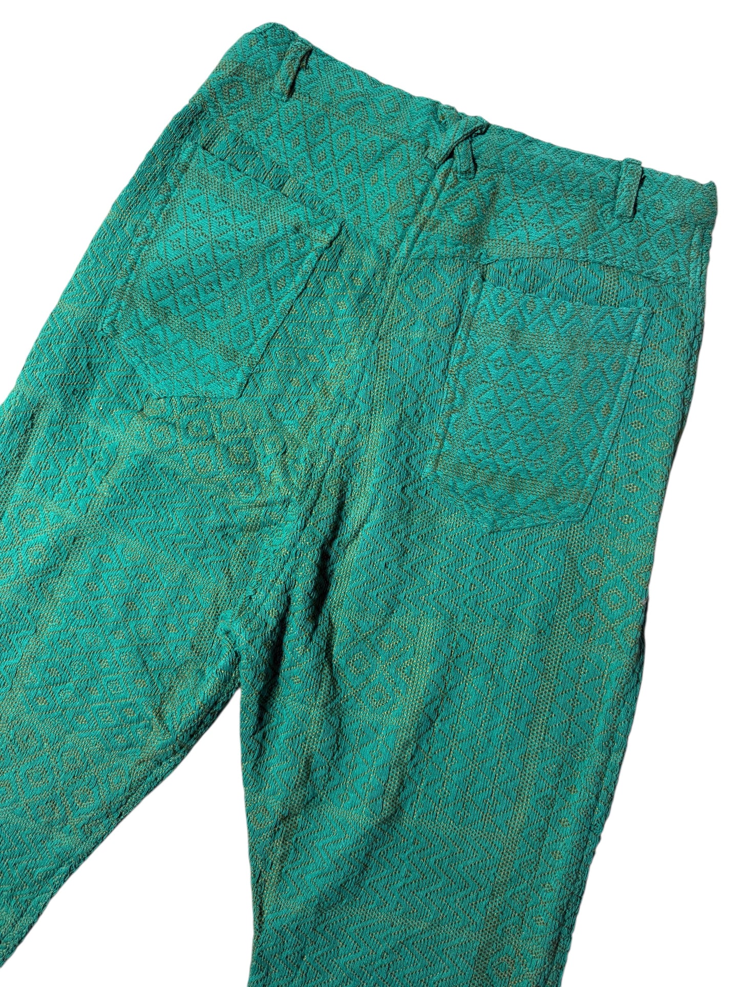 2000s Yul Japanese Import Woven Textured Pants Emerald Green Diamond Weave
