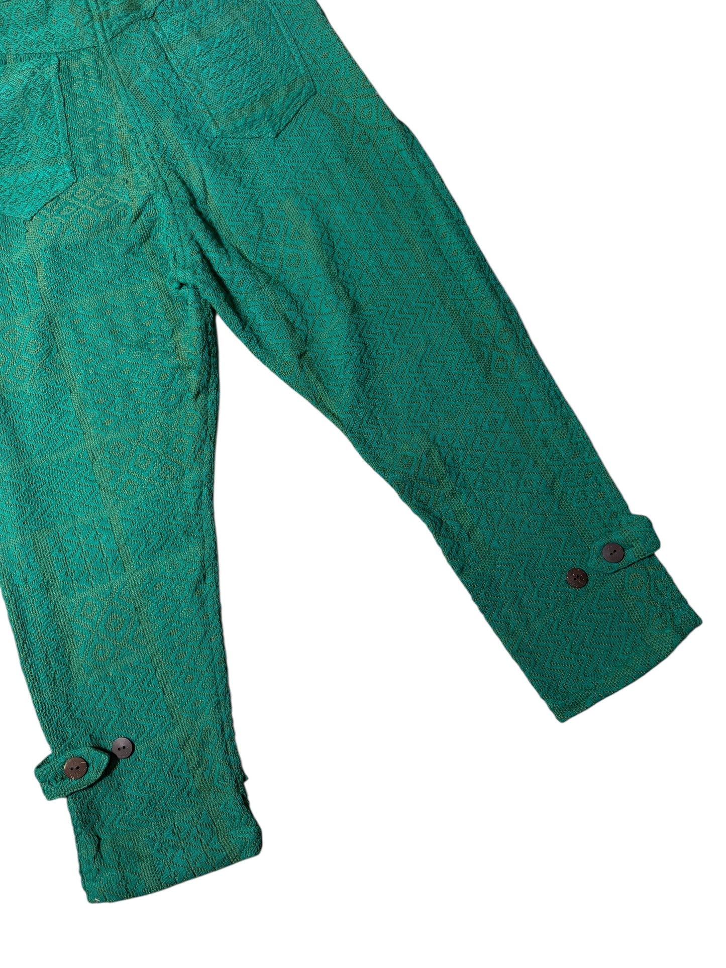 2000s Yul Japanese Import Woven Textured Pants Emerald Green Diamond Weave