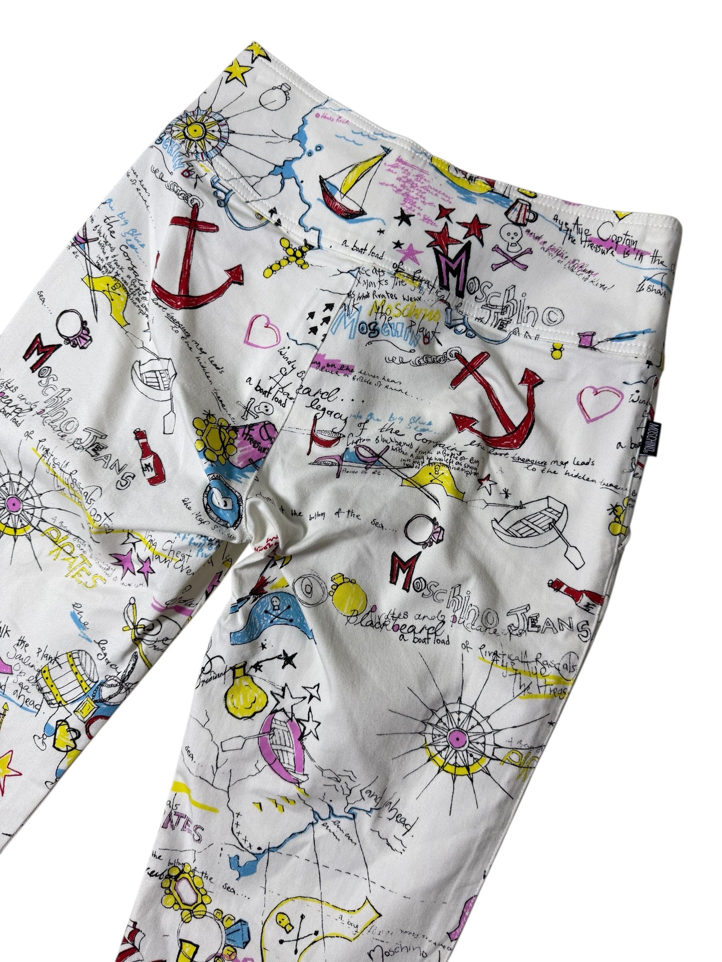 Vintage 2000s Moschino Jeans Donna Doodle Print Flare Pants Double Buckle Waist