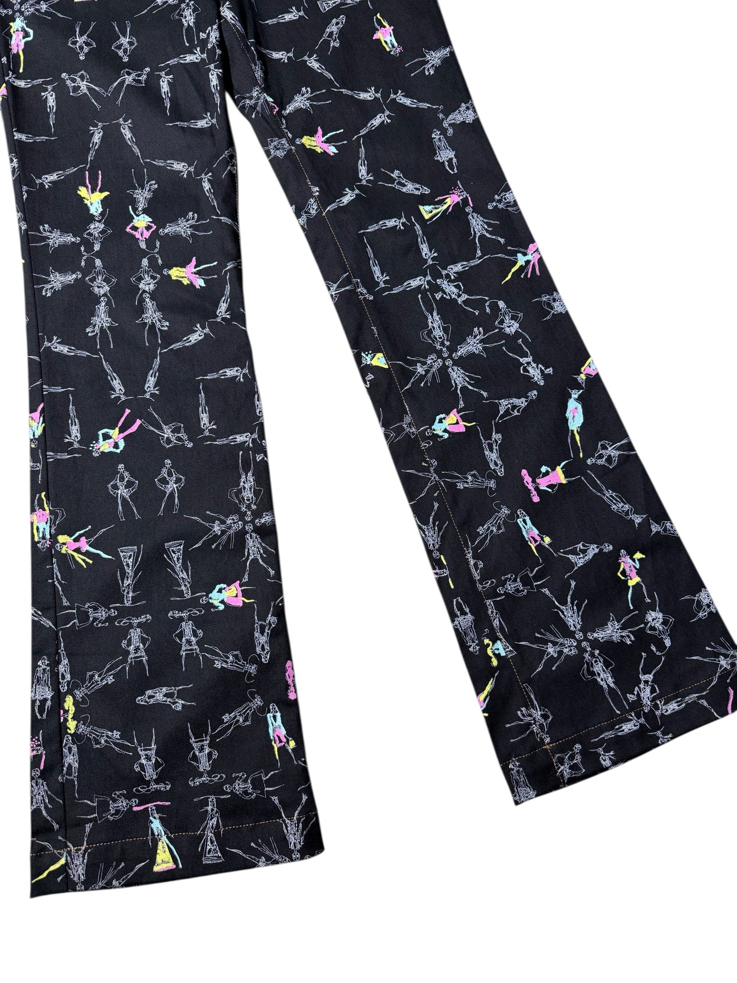 Vintage 2000s Christian Lacroix Fashion Sketch Print Flare Pants Made in Italy