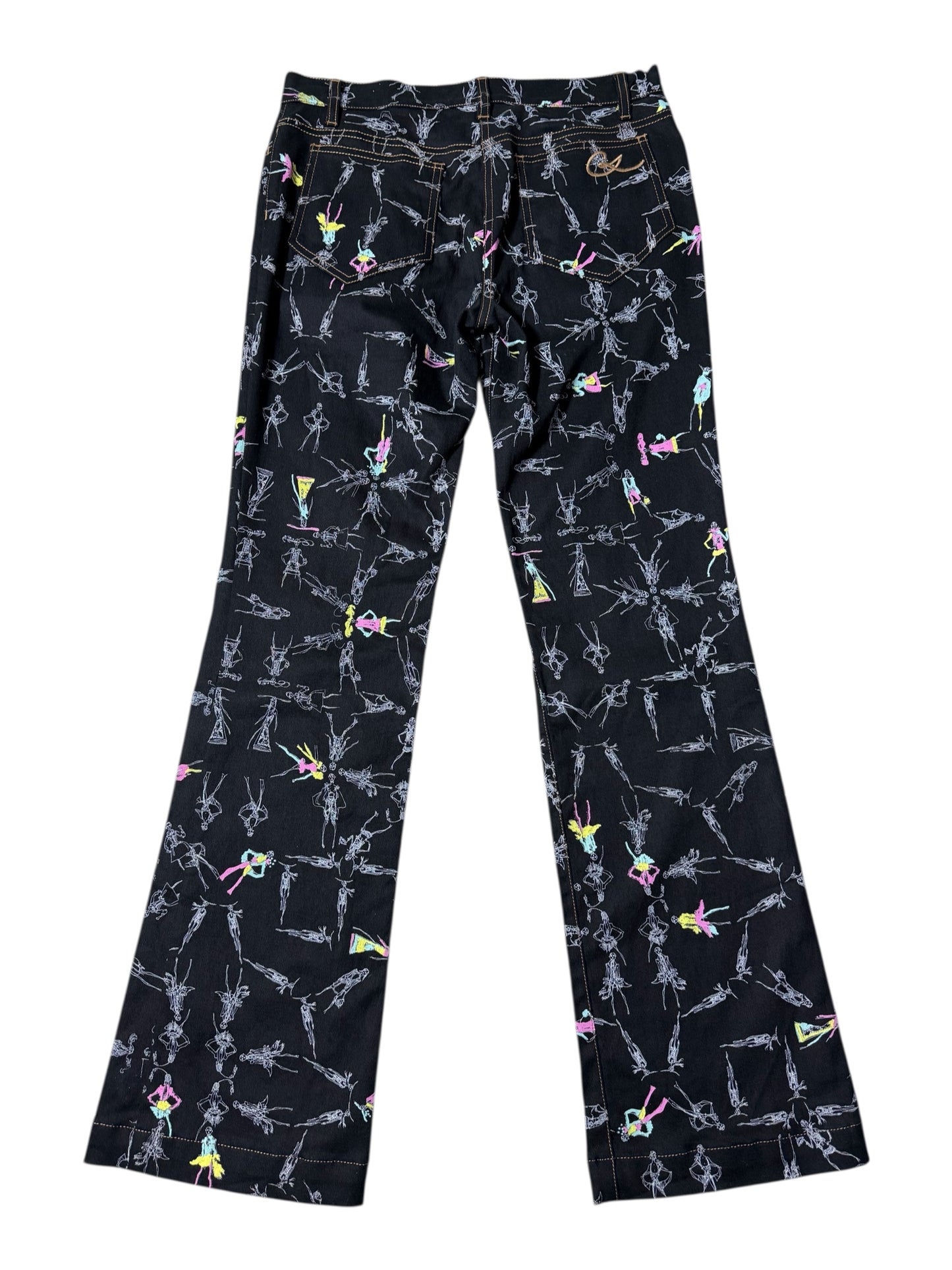 Vintage 2000s Christian Lacroix Fashion Sketch Print Flare Pants Made in Italy