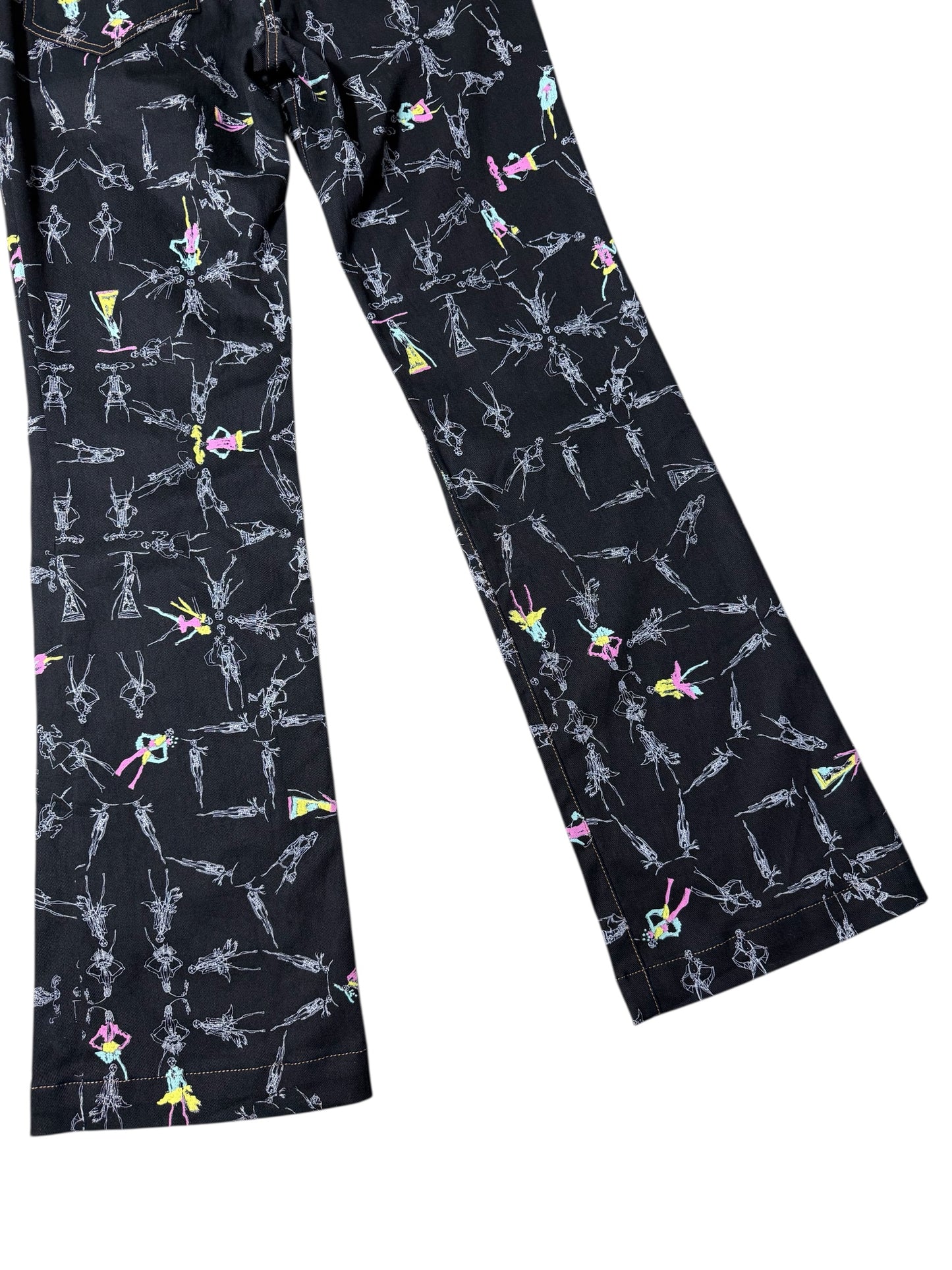 Vintage 2000s Christian Lacroix Fashion Sketch Print Flare Pants Made in Italy