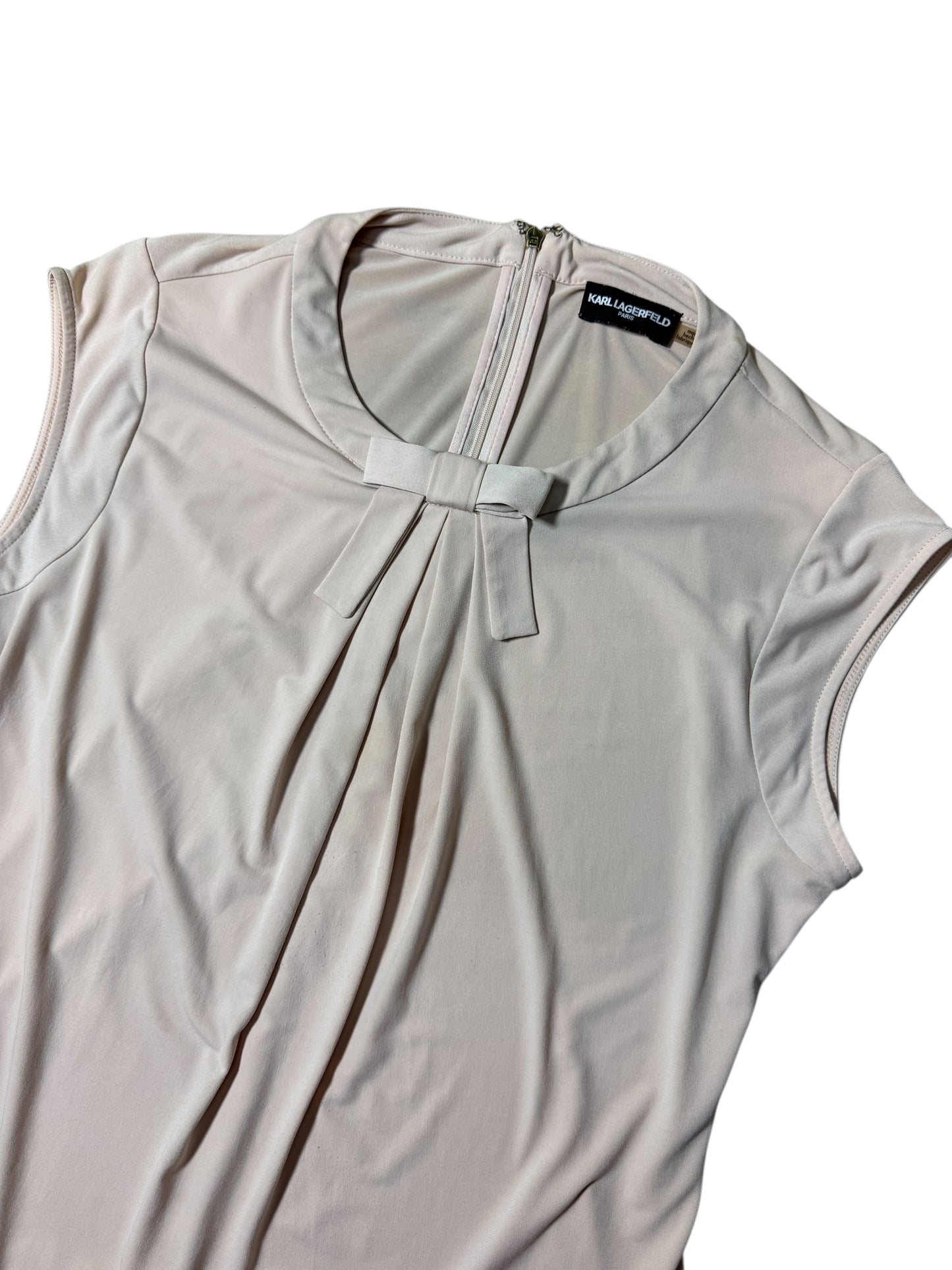 Karl Lagerfeld Paris Sleeveless Bow-Front Blouse – Beige