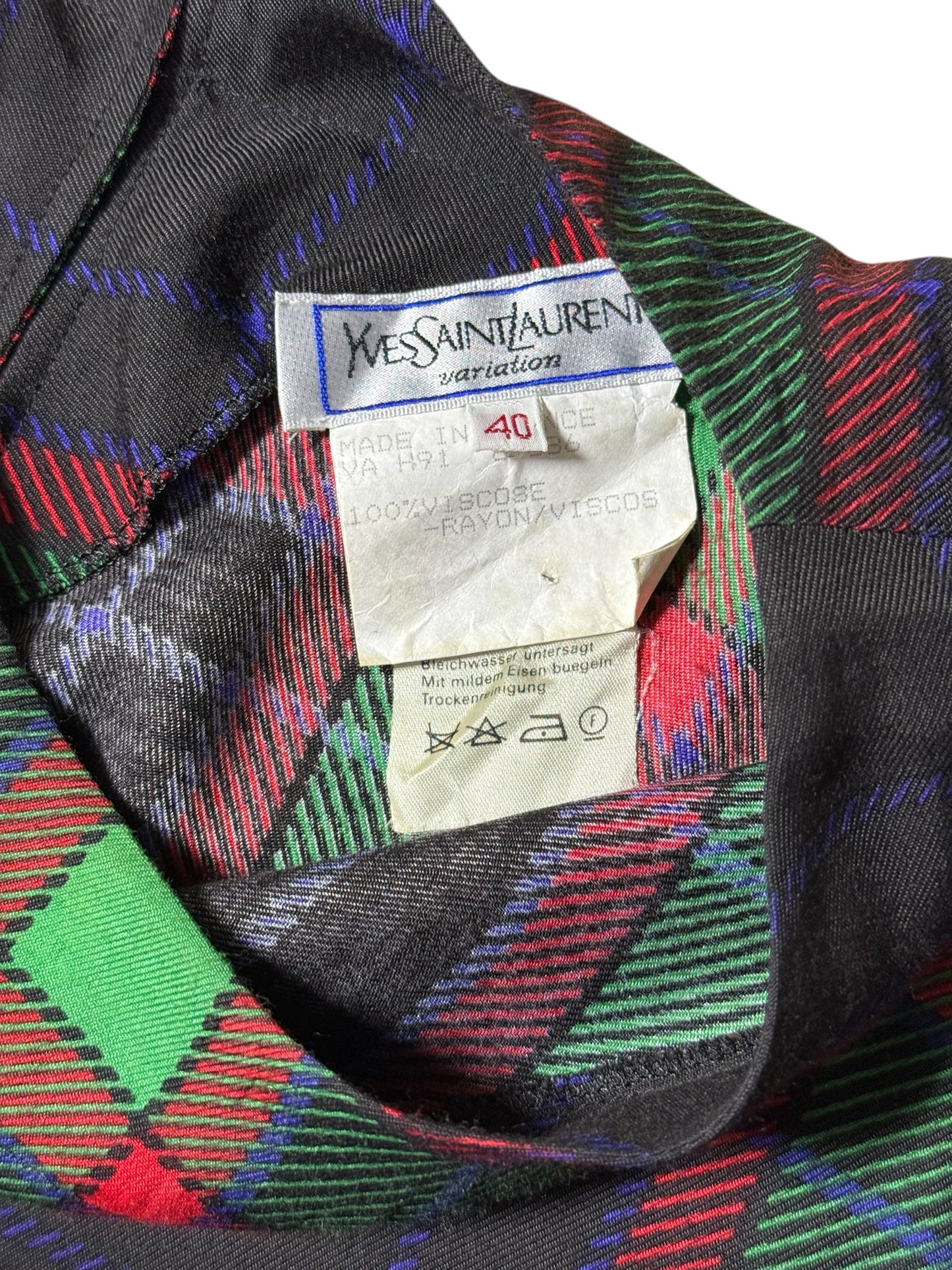 Vintage Yves Saint Laurent Variation Tartan Blouse Made in France