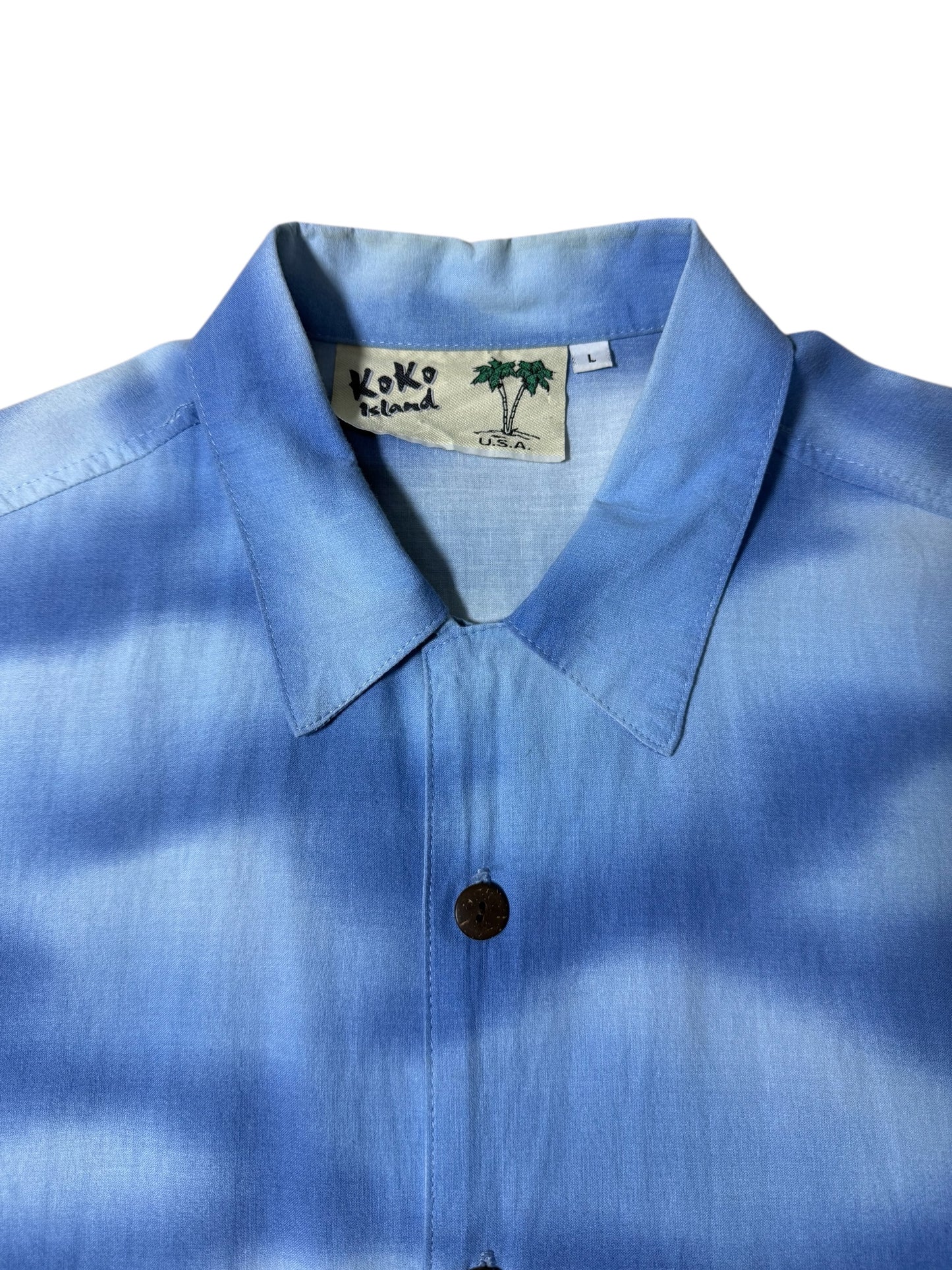 Vintage 90s Koko Island Hawaiian Shirt Volcano & Beach Scenic Print Made in USA