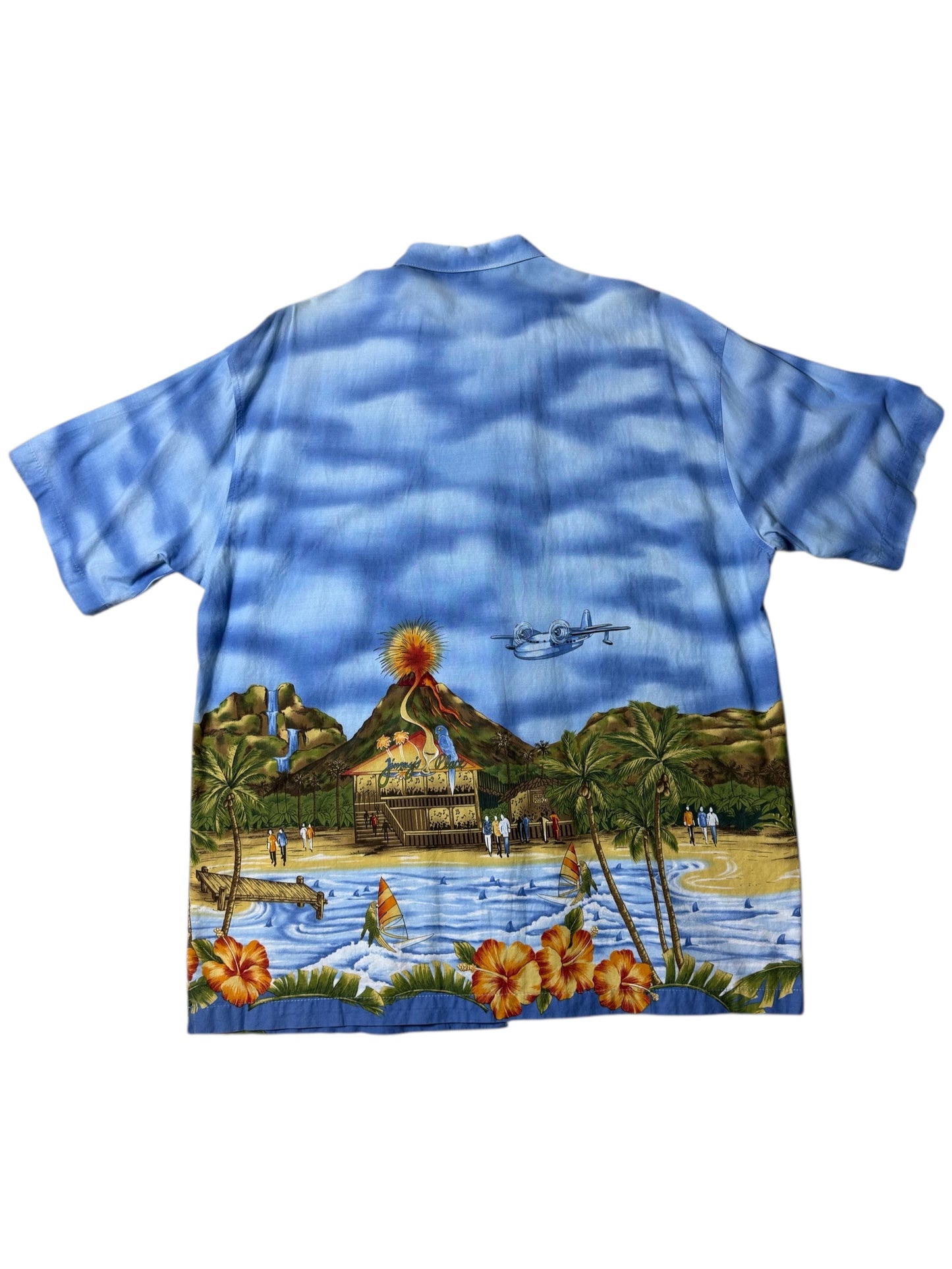 Vintage 90s Koko Island Hawaiian Shirt Volcano & Beach Scenic Print Made in USA