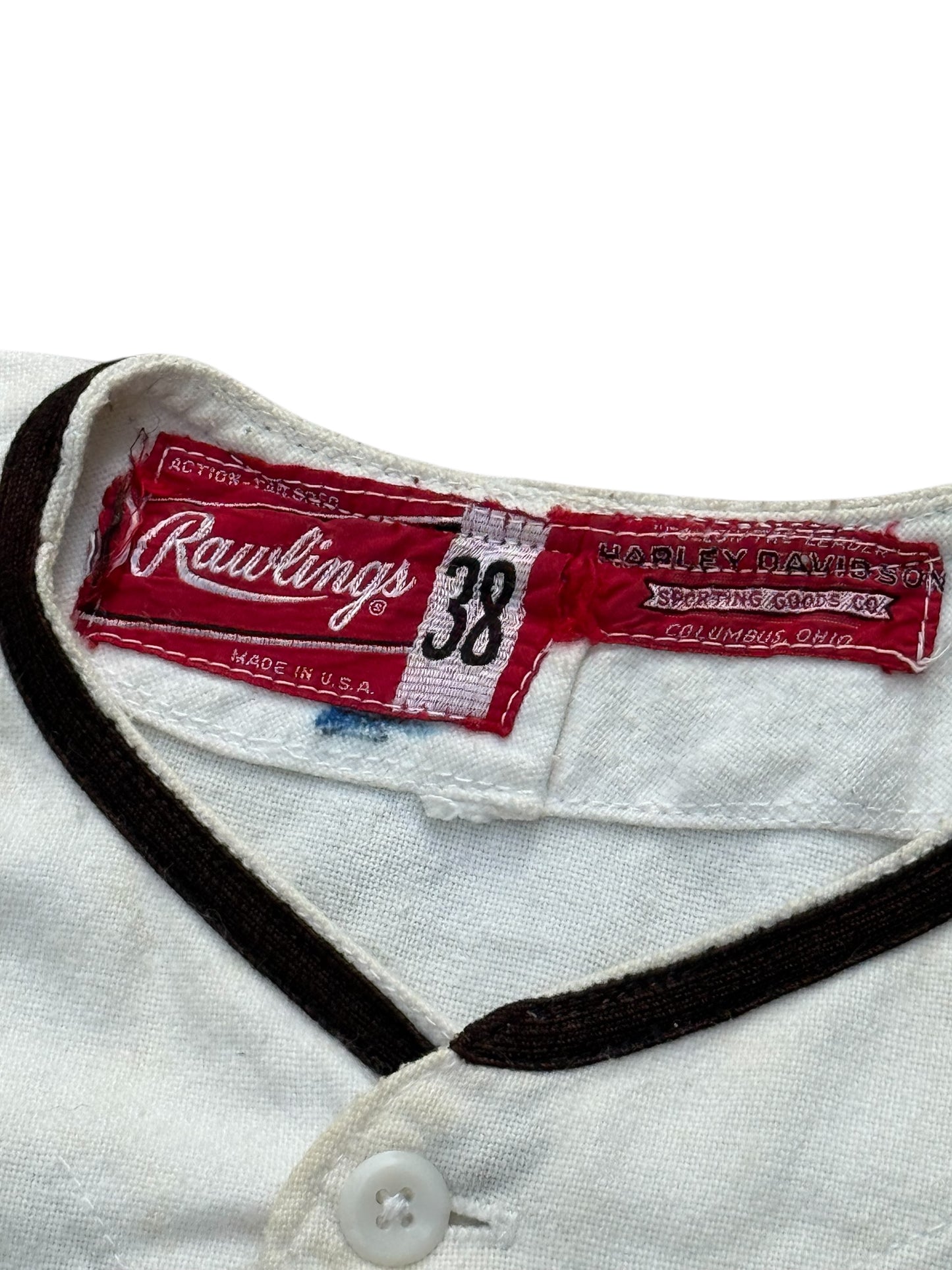 Vintage 1950s–60s Harley Davidson Rawlings Baseball Jersey–Heath Felt Lettering Made in USA
