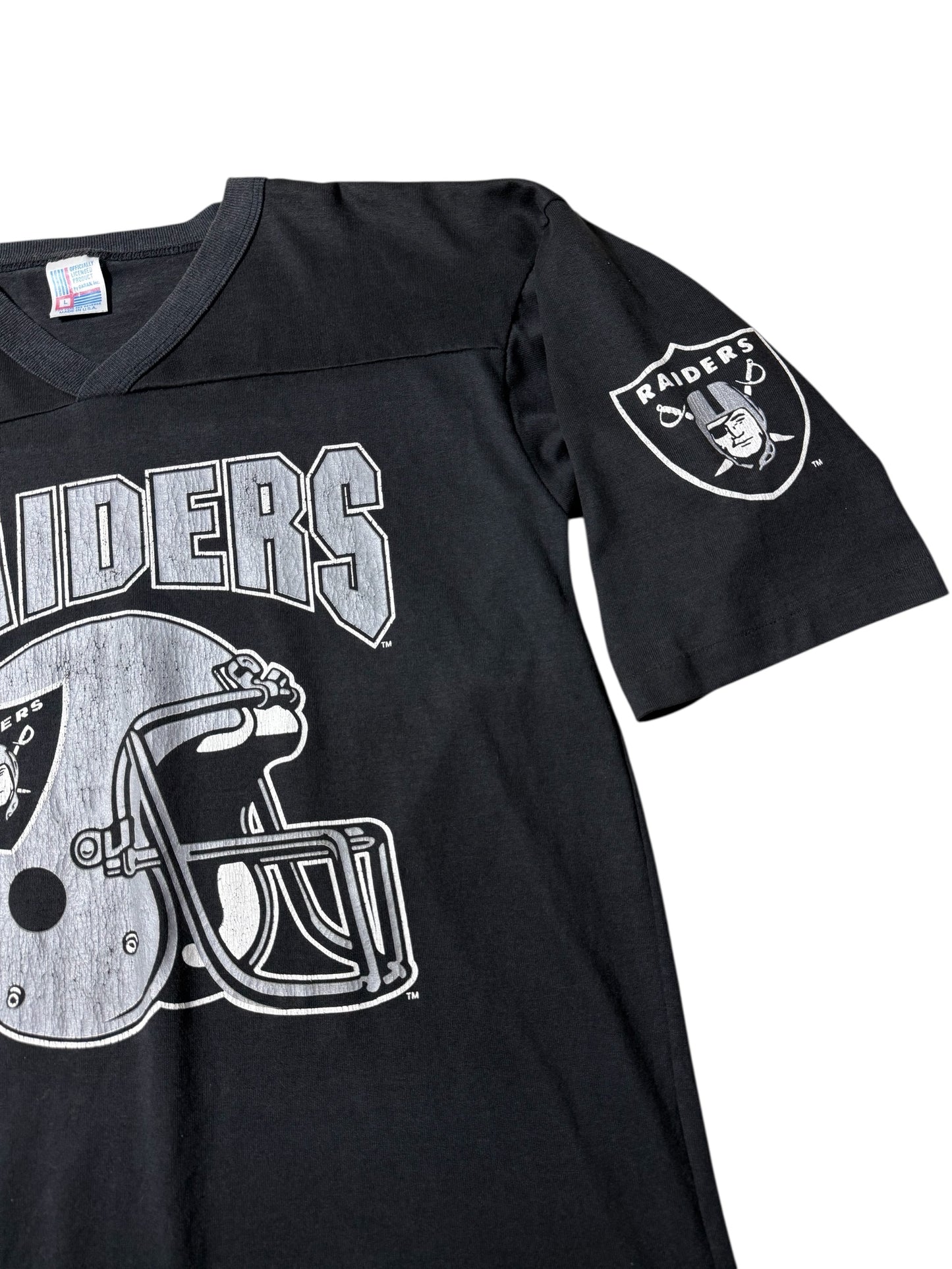 Vintage 90s Oakland Raiders V-Neck Football Tee Garan Inc Made in USA