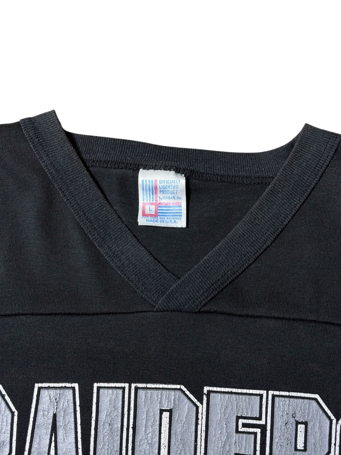 Vintage 90s Oakland Raiders V-Neck Football Tee Garan Inc Made in USA
