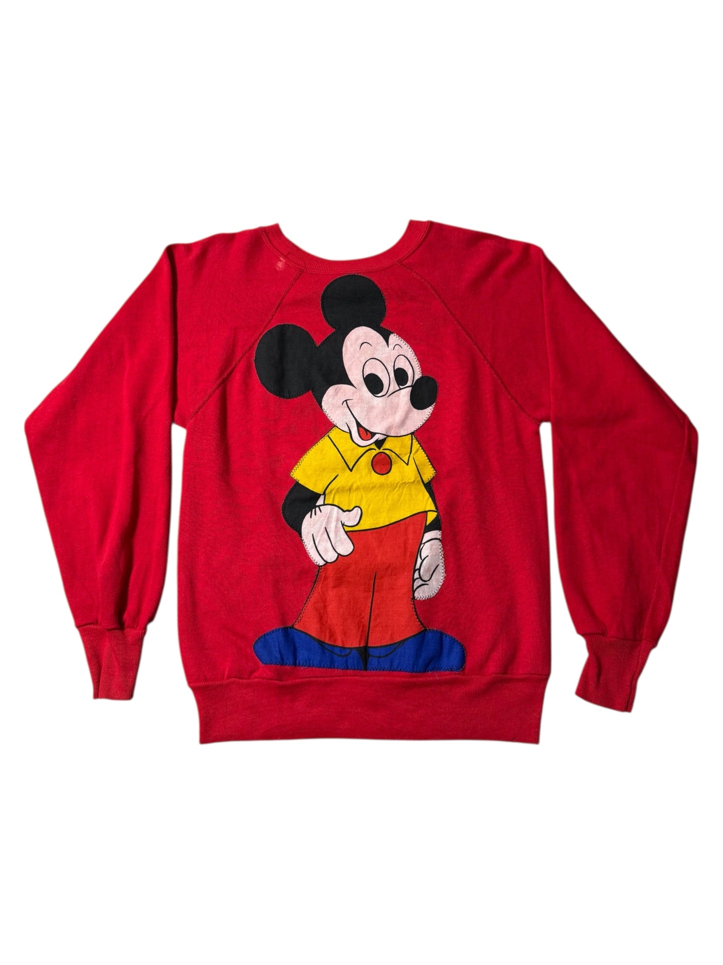 Vintage 80s Mickey Mouse Raglan Sweatshirt Double-Sided Applique Graphic