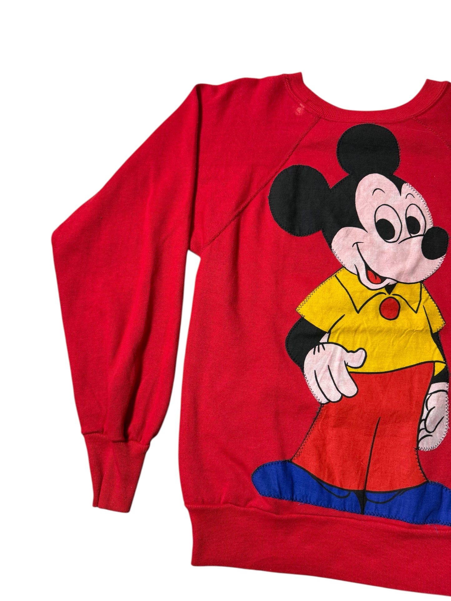 Vintage 80s Mickey Mouse Raglan Sweatshirt Double-Sided Applique Graphic