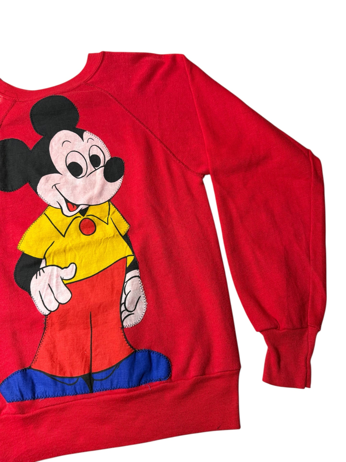 Vintage 80s Mickey Mouse Raglan Sweatshirt Double-Sided Applique Graphic