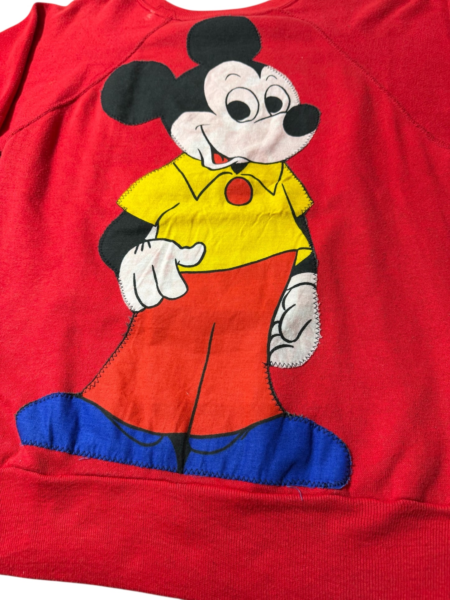 Vintage 80s Mickey Mouse Raglan Sweatshirt Double-Sided Applique Graphic