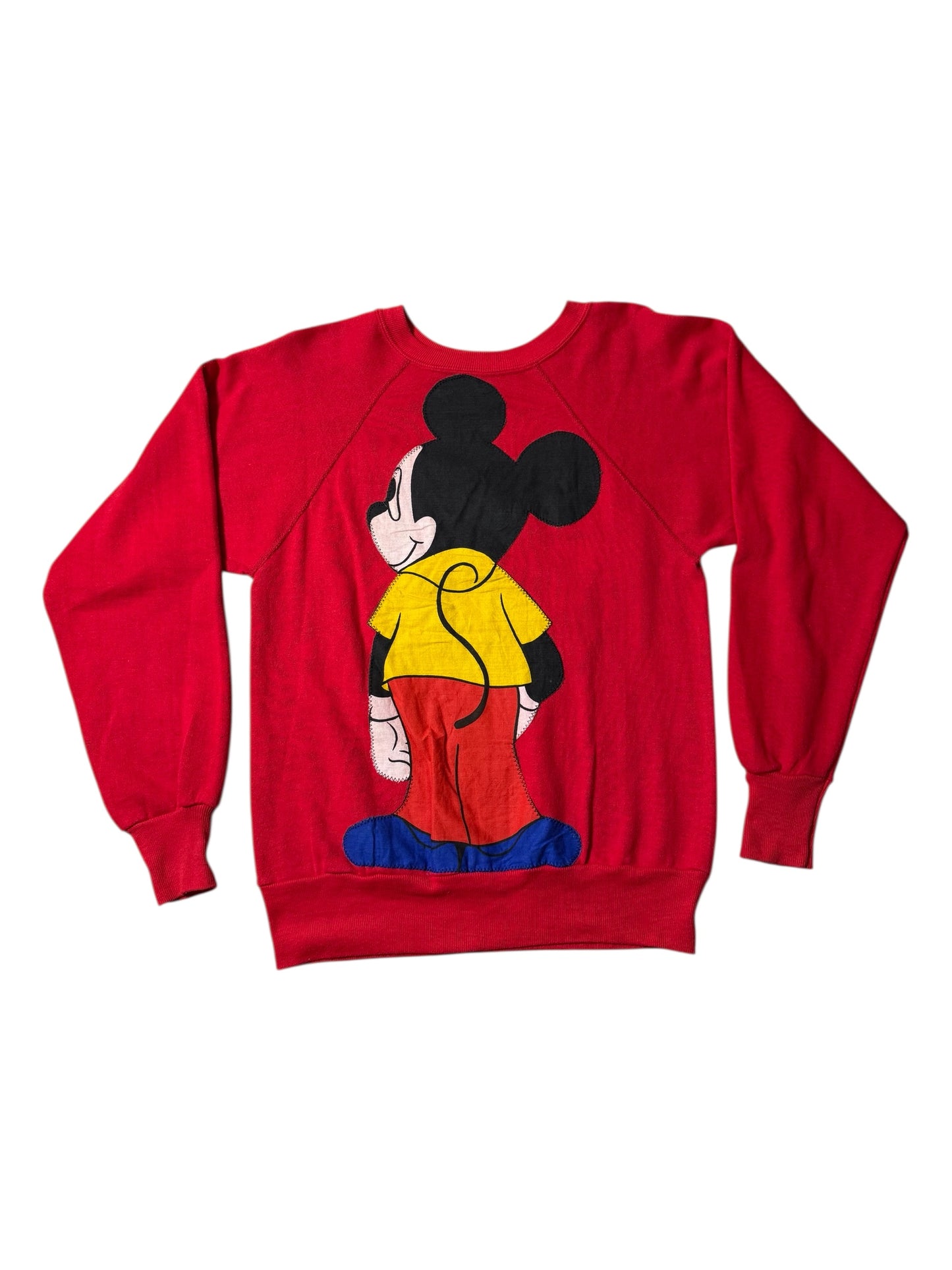 Vintage 80s Mickey Mouse Raglan Sweatshirt Double-Sided Applique Graphic