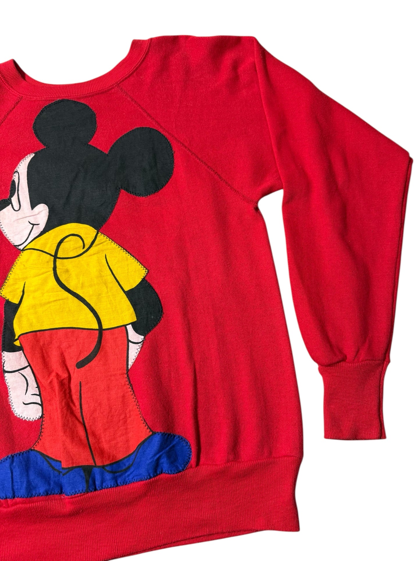 Vintage 80s Mickey Mouse Raglan Sweatshirt Double-Sided Applique Graphic