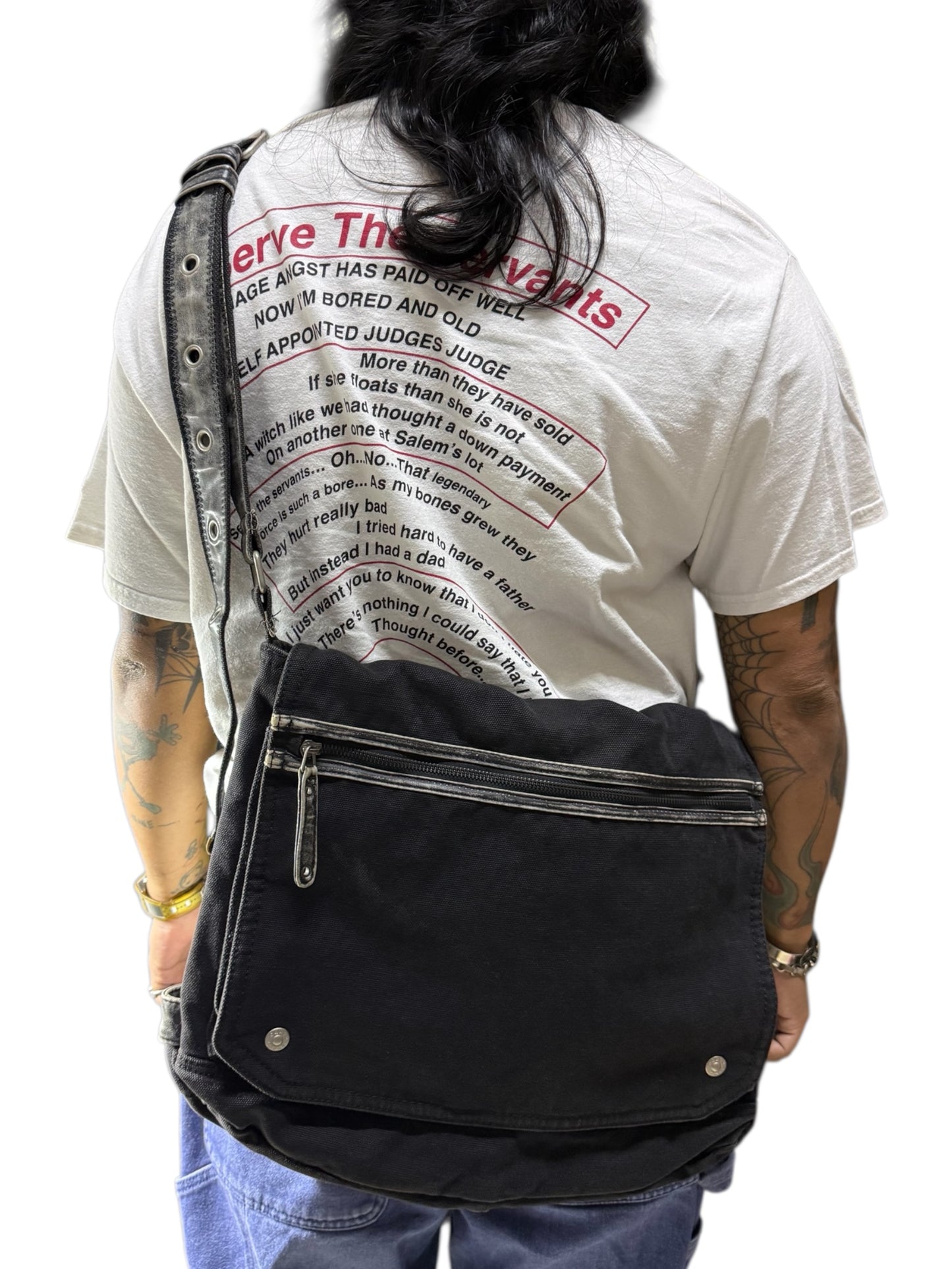 Grand Stone Heavy Canvas Messenger Black Utility Shoulder Bag