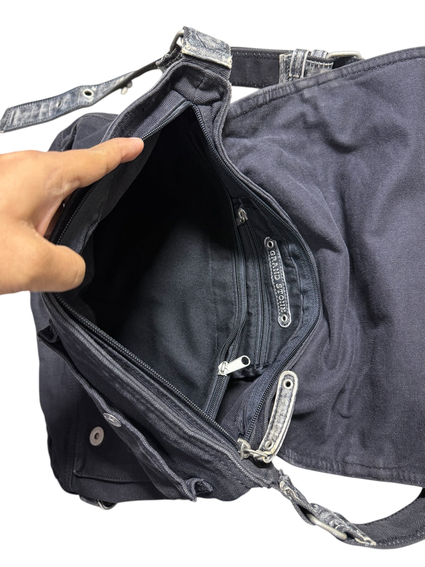 Grand Stone Heavy Canvas Messenger Black Utility Shoulder Bag