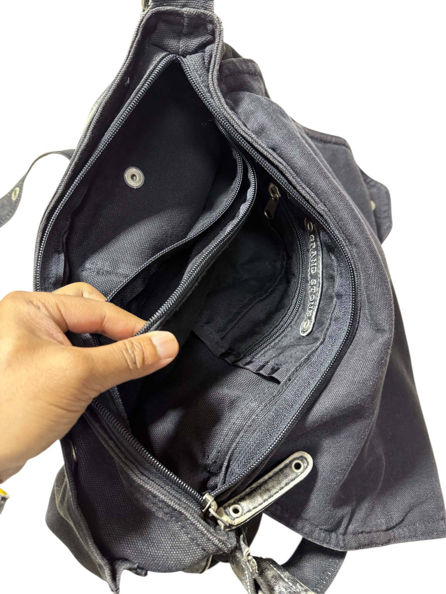 Grand Stone Heavy Canvas Messenger Black Utility Shoulder Bag