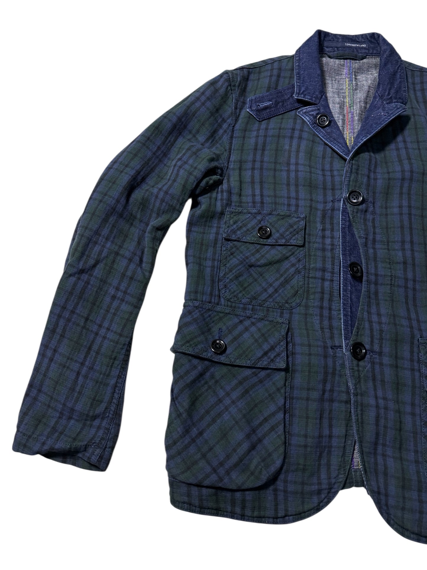 Tomorrowland Reversible Work Jacket Tartan  Indigo Chambray Japanese Designer Utility