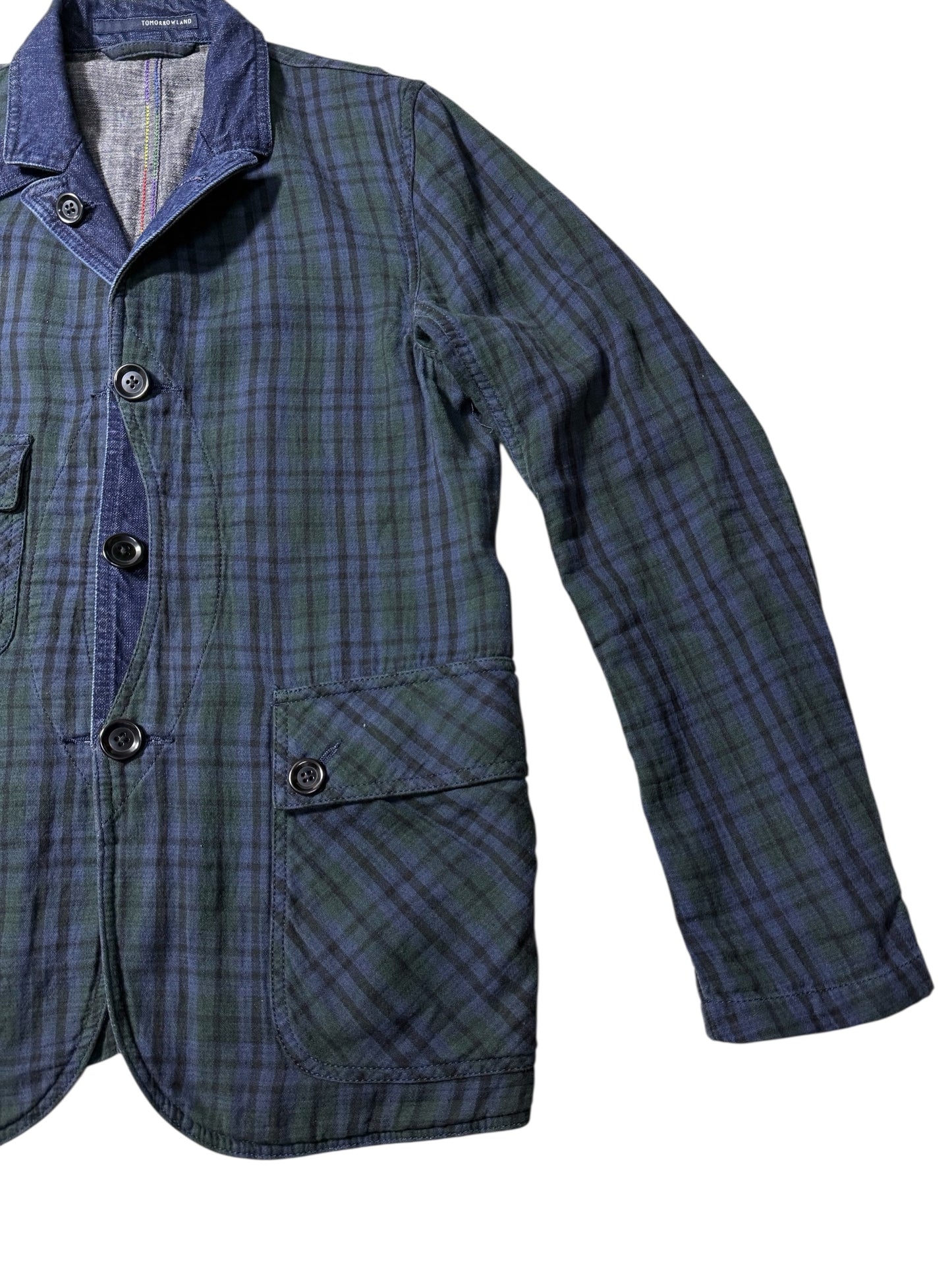 Tomorrowland Reversible Work Jacket Tartan  Indigo Chambray Japanese Designer Utility