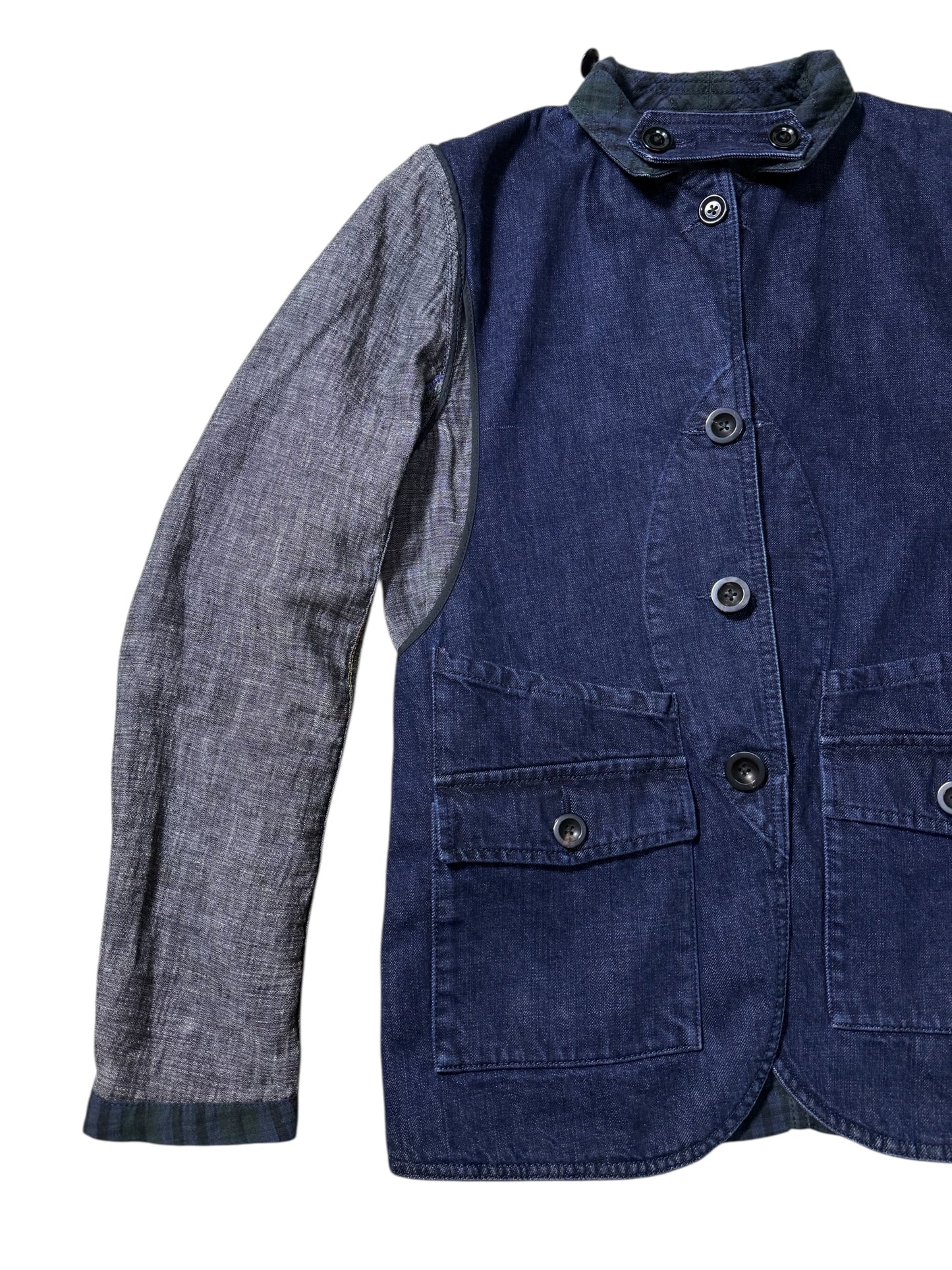 Tomorrowland Reversible Work Jacket Tartan  Indigo Chambray Japanese Designer Utility