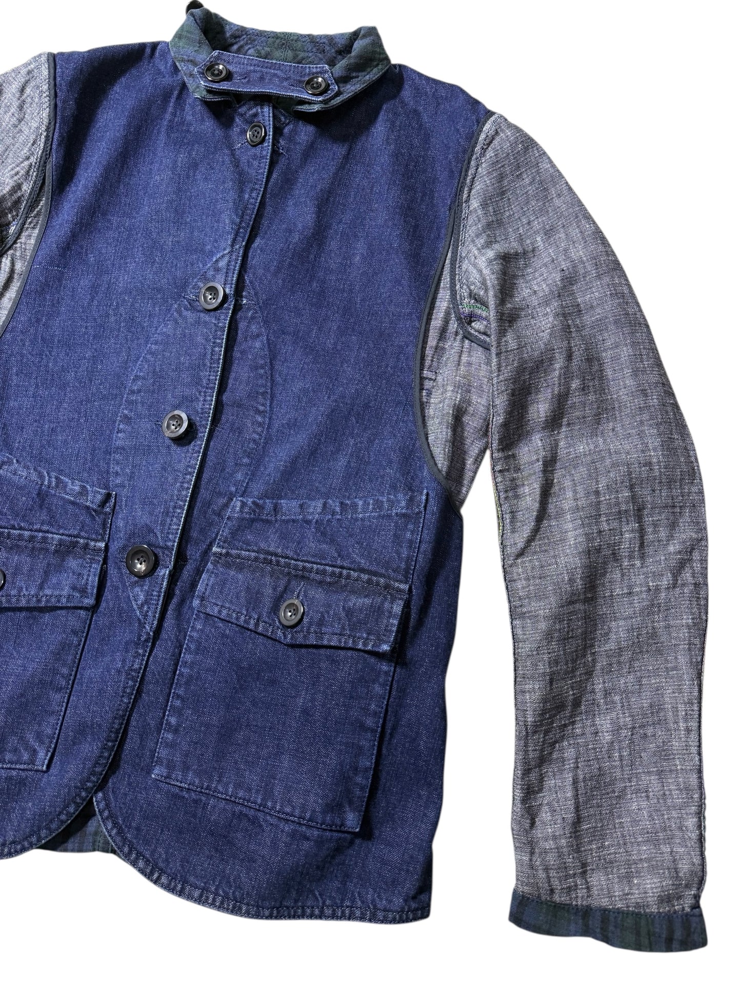 Tomorrowland Reversible Work Jacket Tartan  Indigo Chambray Japanese Designer Utility