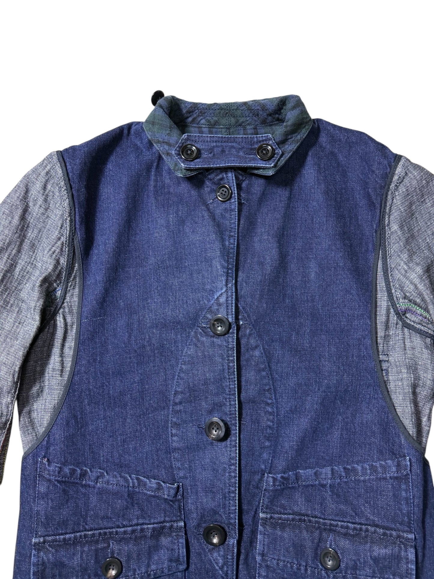 Tomorrowland Reversible Work Jacket Tartan  Indigo Chambray Japanese Designer Utility