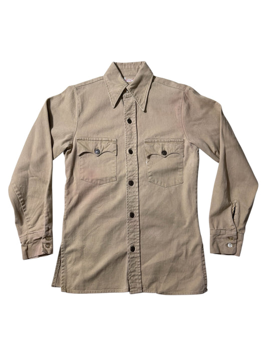 Vintage Levis Tan Western Workwear Shirt Twin Chest Pockets Faded Twill