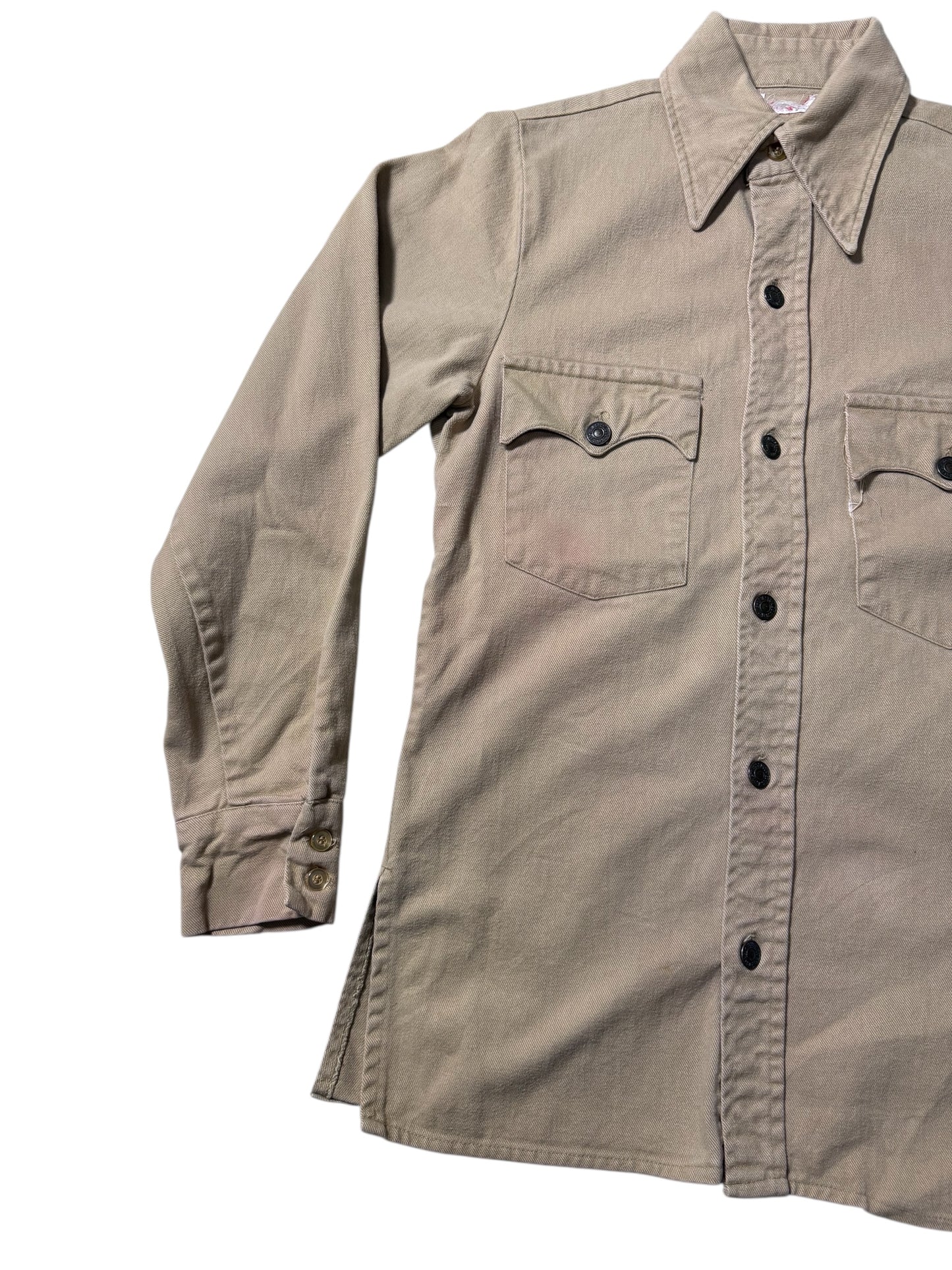 Vintage Levis Tan Western Workwear Shirt Twin Chest Pockets Faded Twill