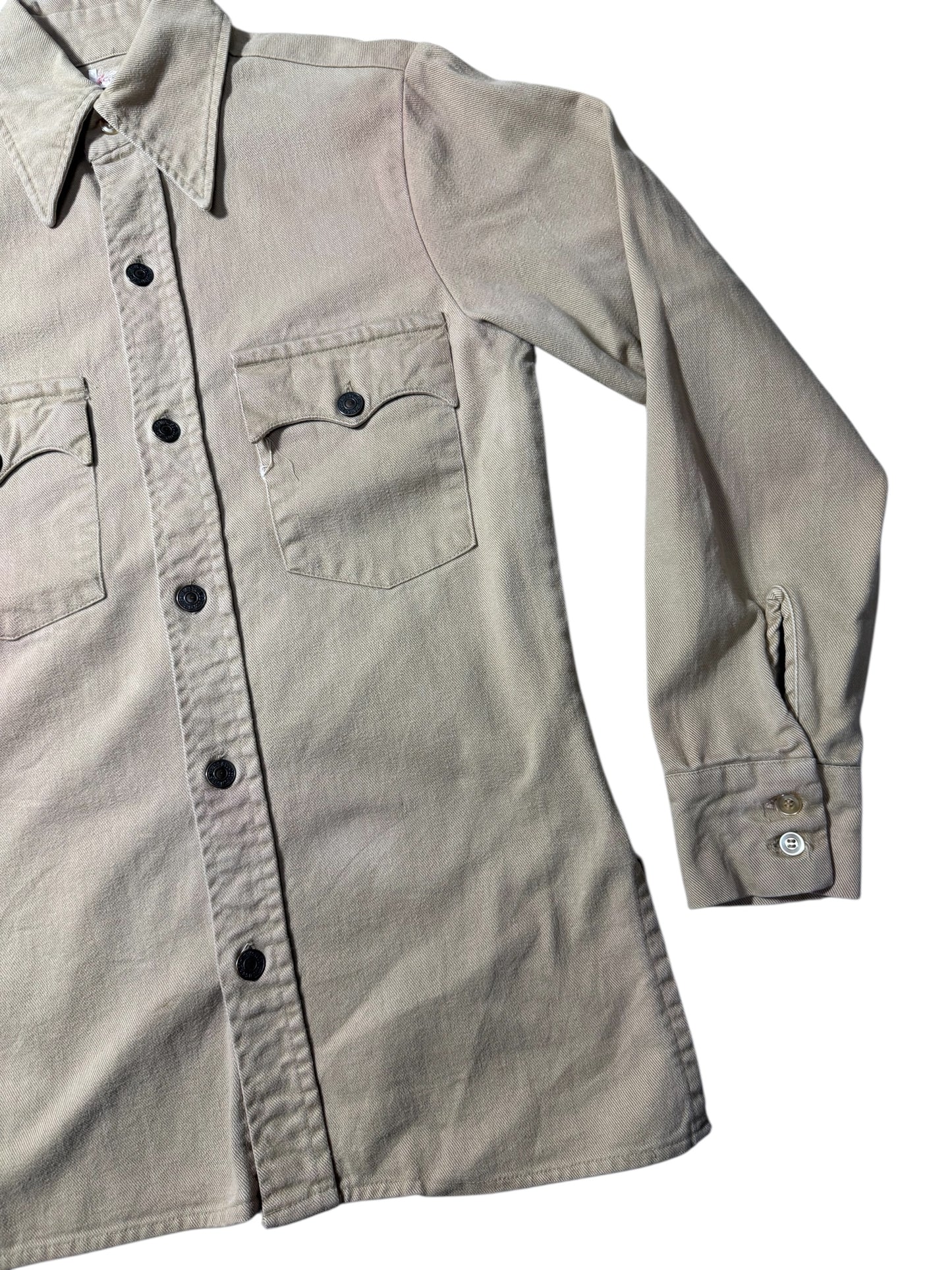 Vintage Levis Tan Western Workwear Shirt Twin Chest Pockets Faded Twill